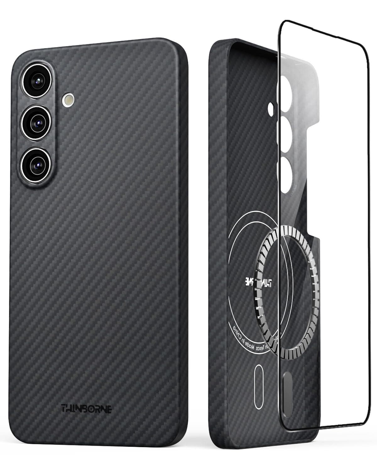 CaseBorne Thinborne Compatible with Samsung Galaxy S24 Case, [Made of 600D Aramid Fiber] [Magnetic Charging] [Thin & Lightweight] [ Slim Minimalist Style with Carbon Fiber Textures], Black - S24