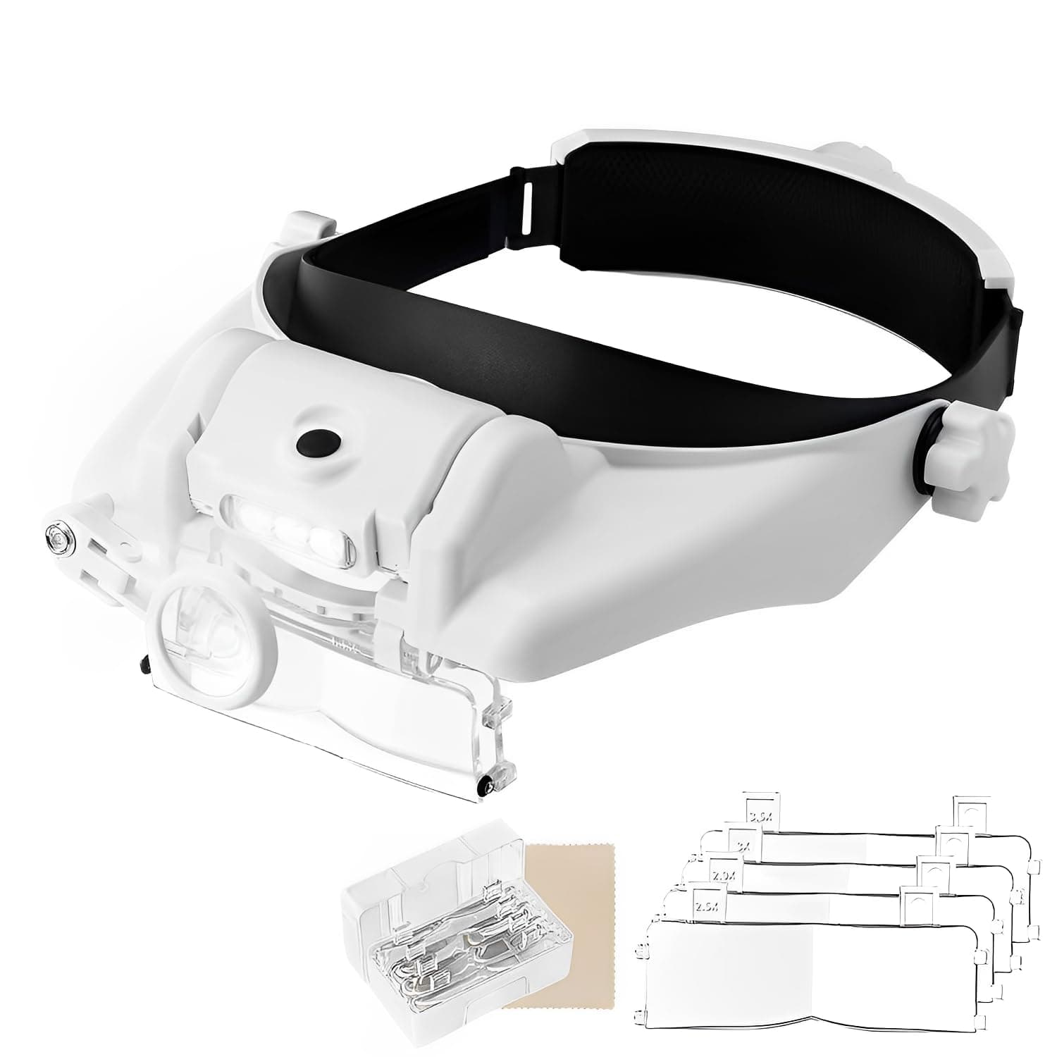 Headset Magnifying Glasses with LED Light, 15 Magnification Combinations - Hands-Free Headband Loupe with 6 Lenses (1.5X to 13X) for Jewelry, Watch Repair, Eyelash, Crafts & Reading
