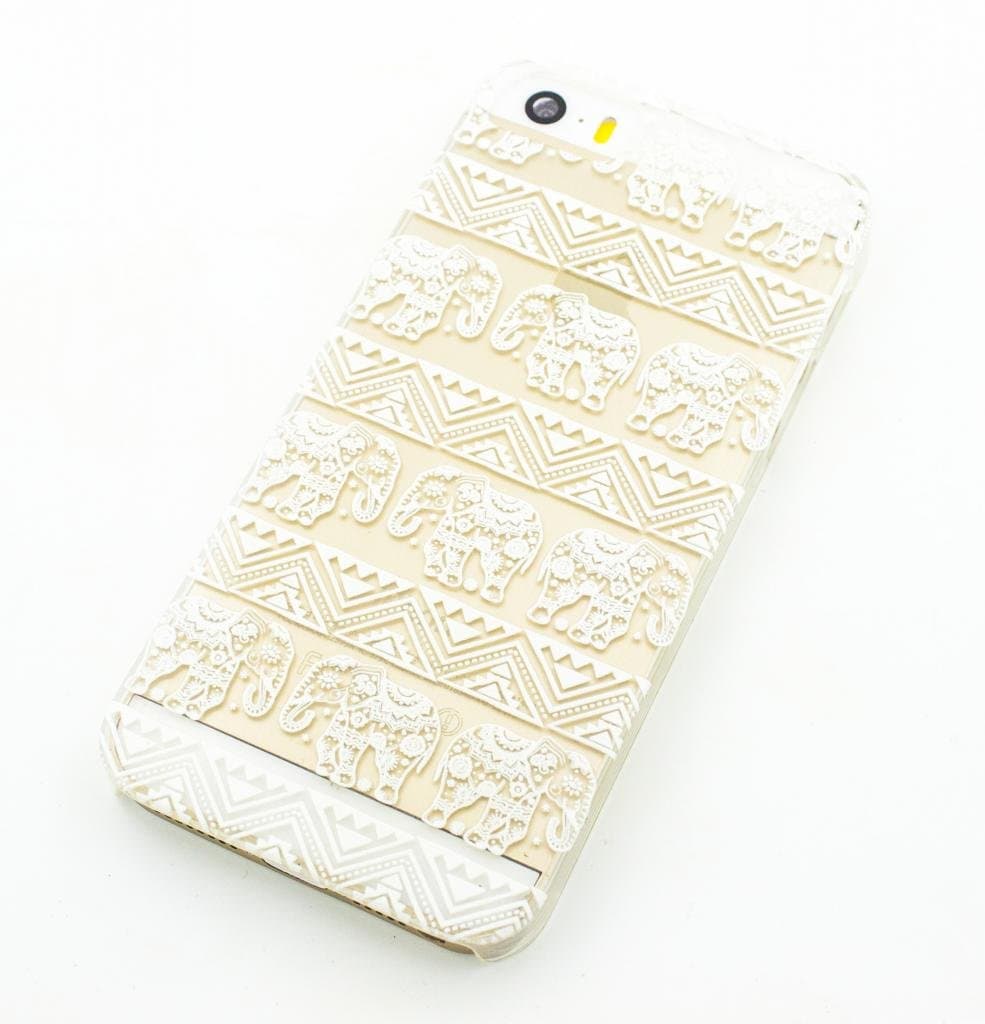 Clear Plastic Case Cover for Apple iPhone 5 /5S / 5C / 6 Plus - Henna Lotus Floral Elephant