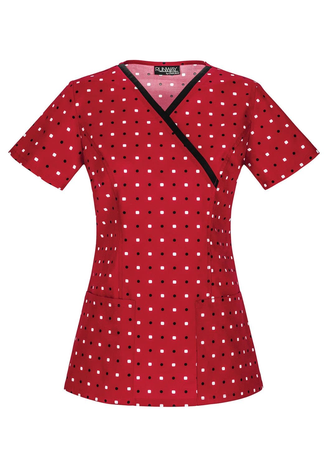 Runway 3652 Women's Mock Wrap Top Simple Squares Medium