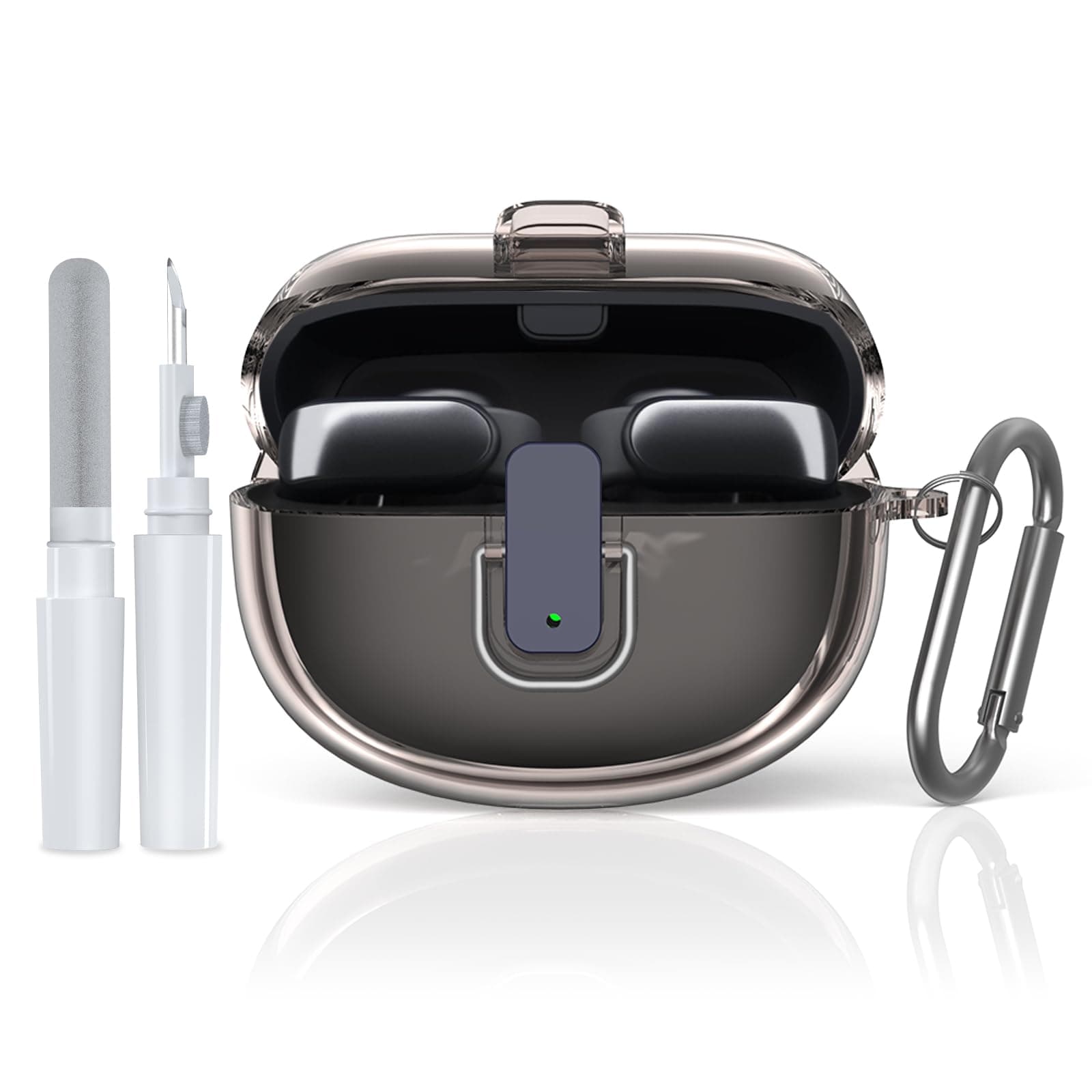 [Secure Lock] TUDIOW for Bose Ultra Open Earbuds Case(2024), Clear TPU Shockproof Protective Cover for Bose Open Ear Wireless Earbuds Accessories with Lanyard & Keychain (Clear Grey)