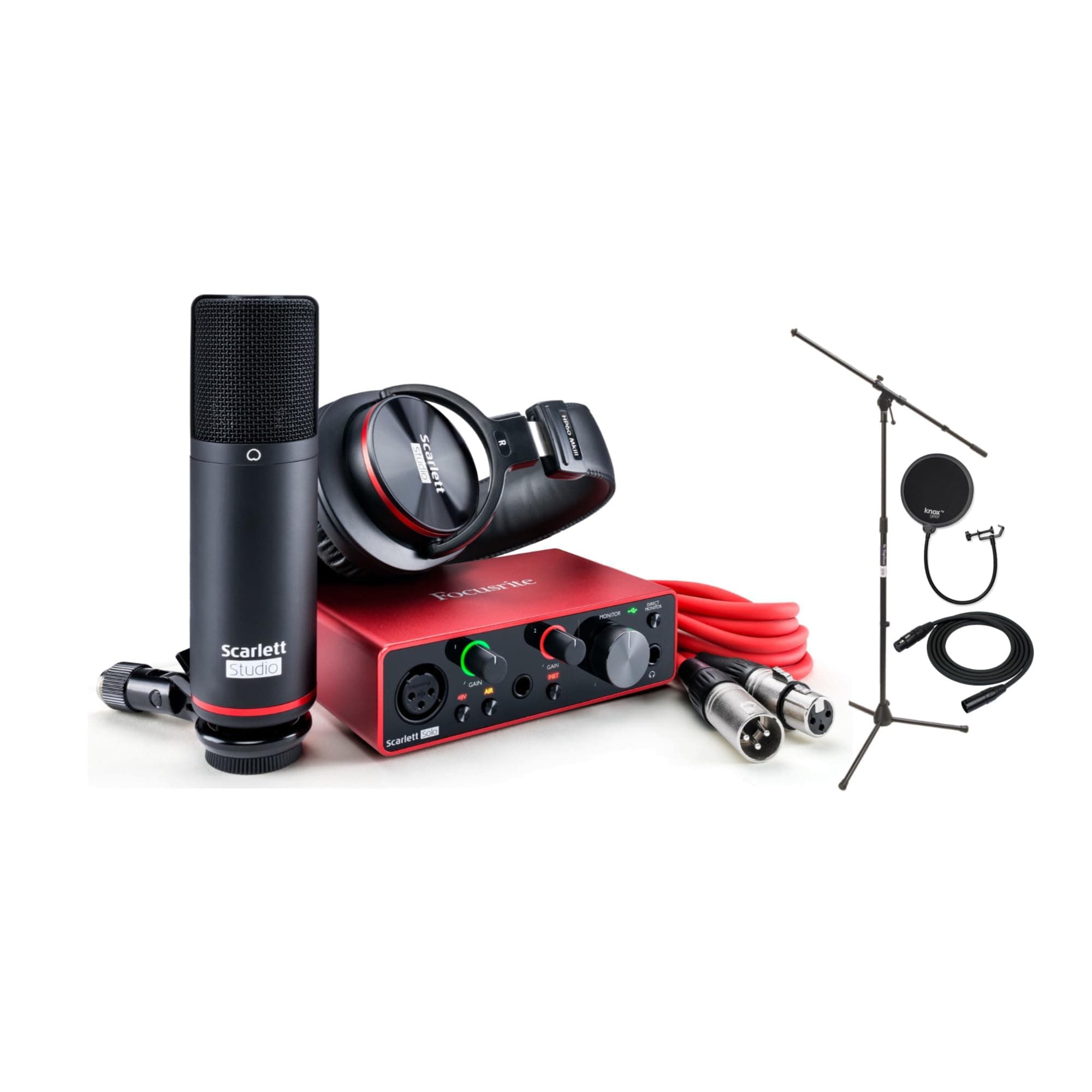 FocusriteScarlett Solo Studio 3rd Gen USB Audio Interface Bundle with Boom Stand, XLR Cable and Pop Filter (4 Items)