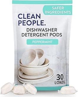 The Clean People Dishwasher Pods - Cuts Grease & Rinses Sparkling Clean - Residue-Free - Phosphate Free Dishwashing Pods - Peppermint, 30 Pack