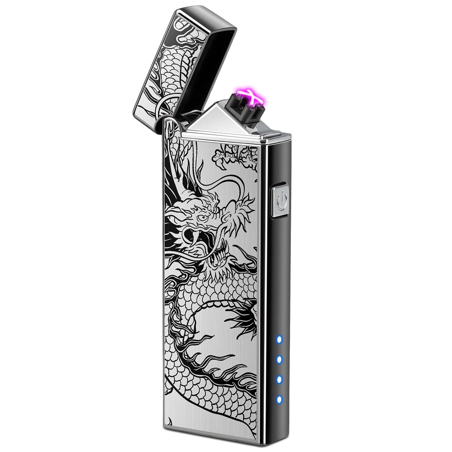 Electric Lighter USB Rechargeable Arc Lighter Electronic Plasma Lighters Windproof Flameless Lighter with LED Display Power for Candle (Black Dragon)