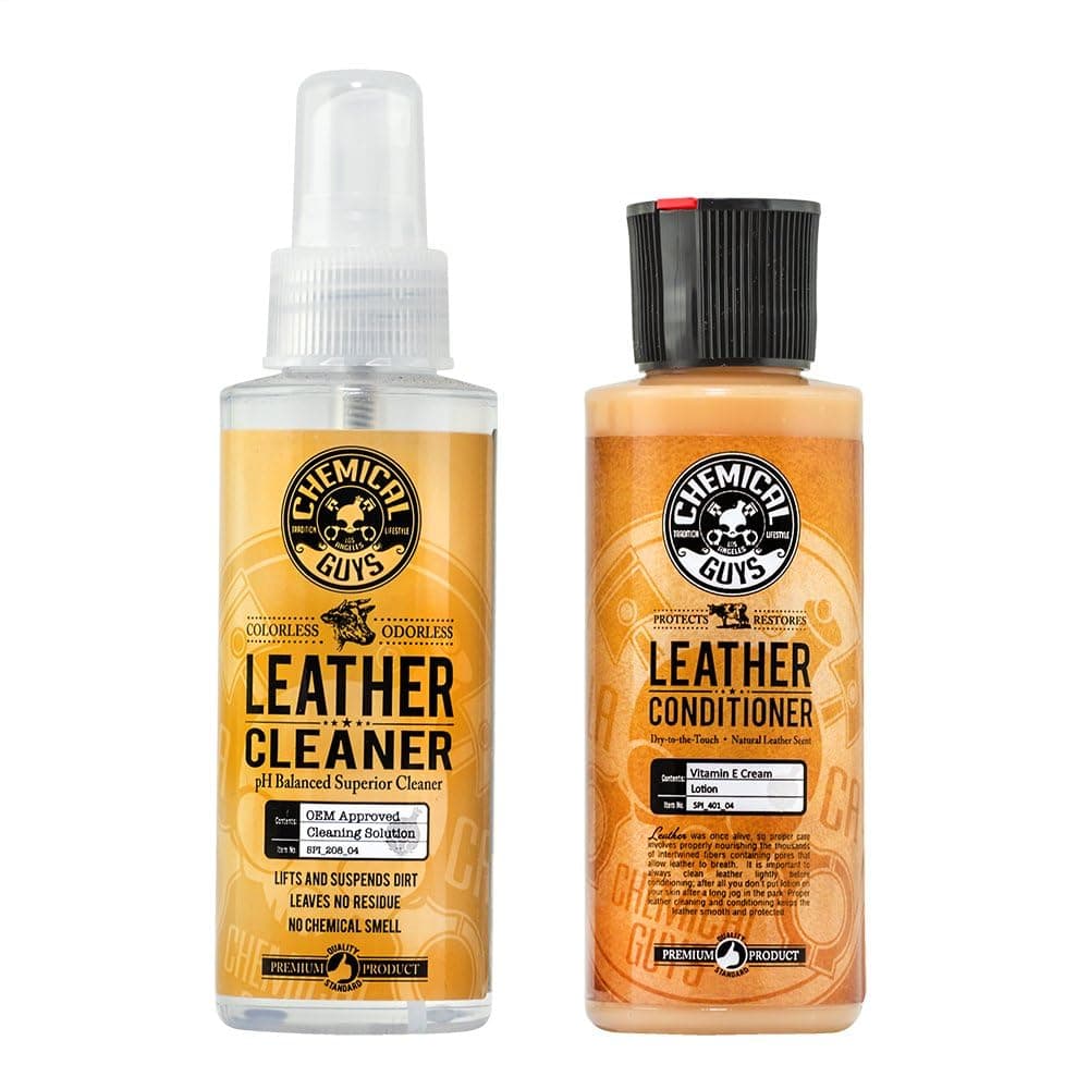 Leather Cleaner and Conditioner Kit - 2 Bottles (4 oz Each), Car Cleaner and Conditioner, Safely Cleans & Conditions Leather Car Interiors, Furniture, Shoes, Boots, Bags, Apparel & More