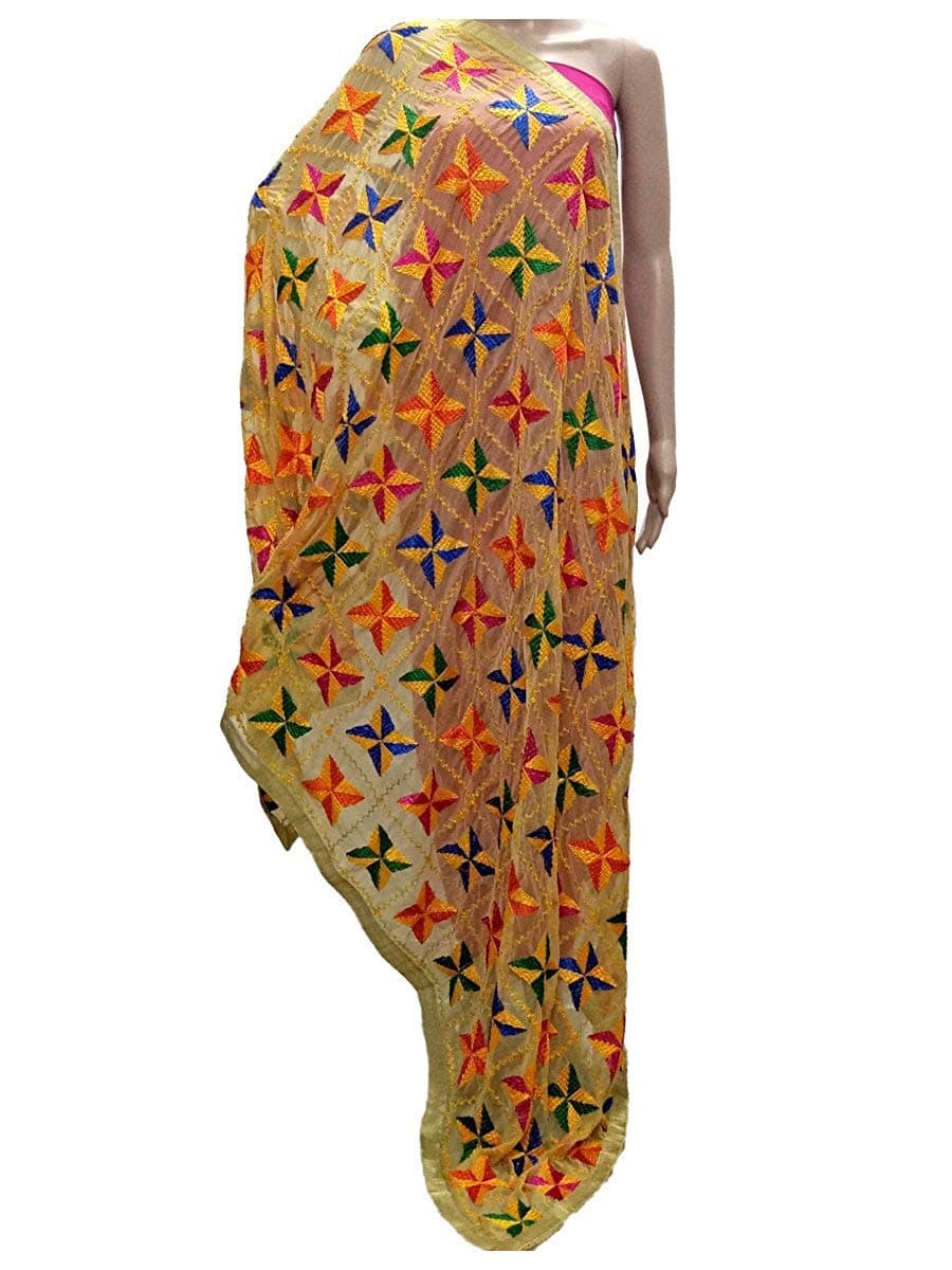 Beige Phulkari Pankha Dupatta
