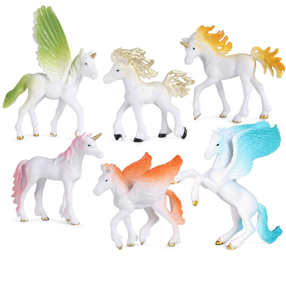 6 Pcs Unicorn Pegasus Figures Sets Mythical Animals Model, Stocking Stuffers, Cake Toppers, Home Decorations, Bathtub Accessories, Gifts for Halloween and birthdays