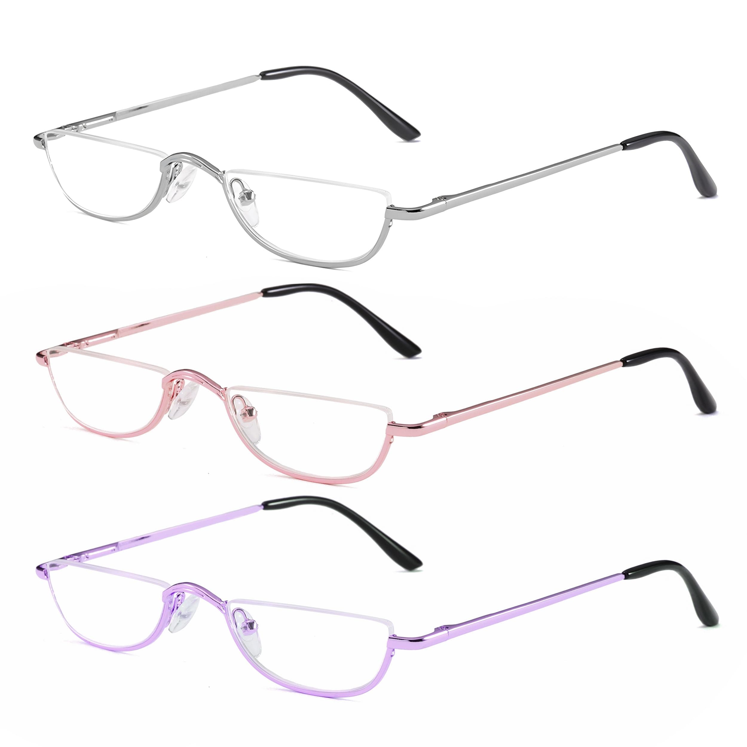 Half Frame Reading Glasses - Half Moon Readers with Spring Hinge for Women Men
