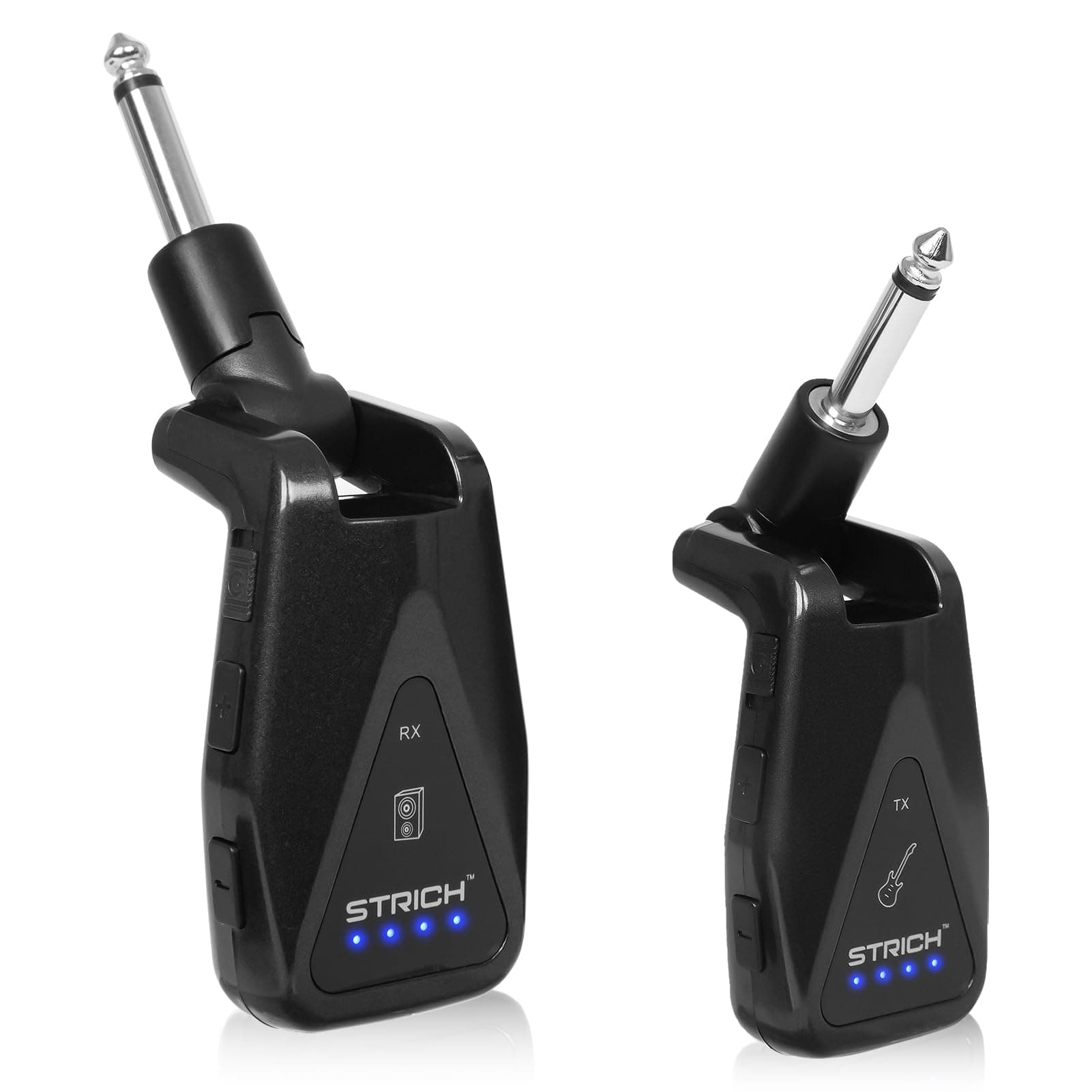 STRICH Wireless Guitar System UHF Wireless Guitar Transmitter Receiver Rechargeable Audio Wireless Transmitter Receiver 4 Channels Transmission Range for Electric Guitar Bass - Black