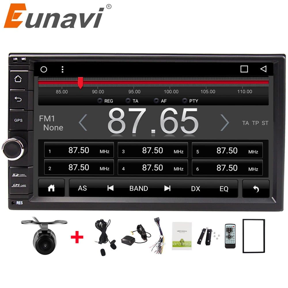 Car GPS Sat Nav 7 inch, Eunavi Double 2 Din In Dash Car Stereo with Bluetooth Android 6.0 Quad-Core Car Auto Radio Touch Screen Universal GPS Navigation with Steering Wheel Control and Mirror Link