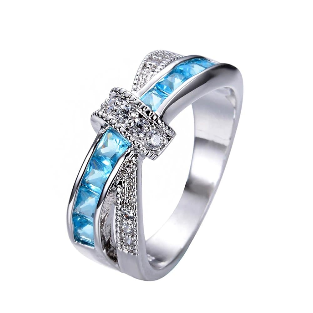 TopmakerSize6-10 Light Blue Zircon Stone Knot Ring