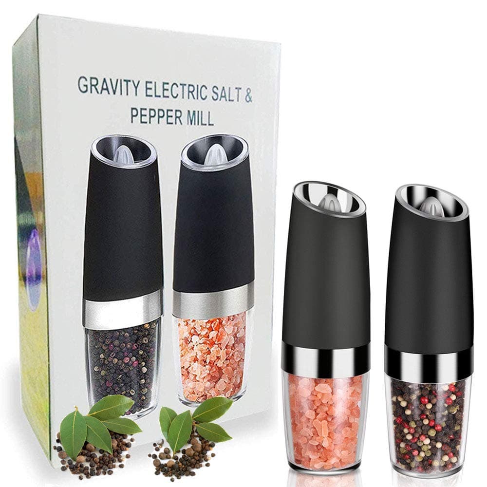 AUYI Electric Salt and Pepper Grinder Set - Automatic Operation, Adjustable Coarseness, 6 AAA Batteries Powered (Not Include), Pack of 2