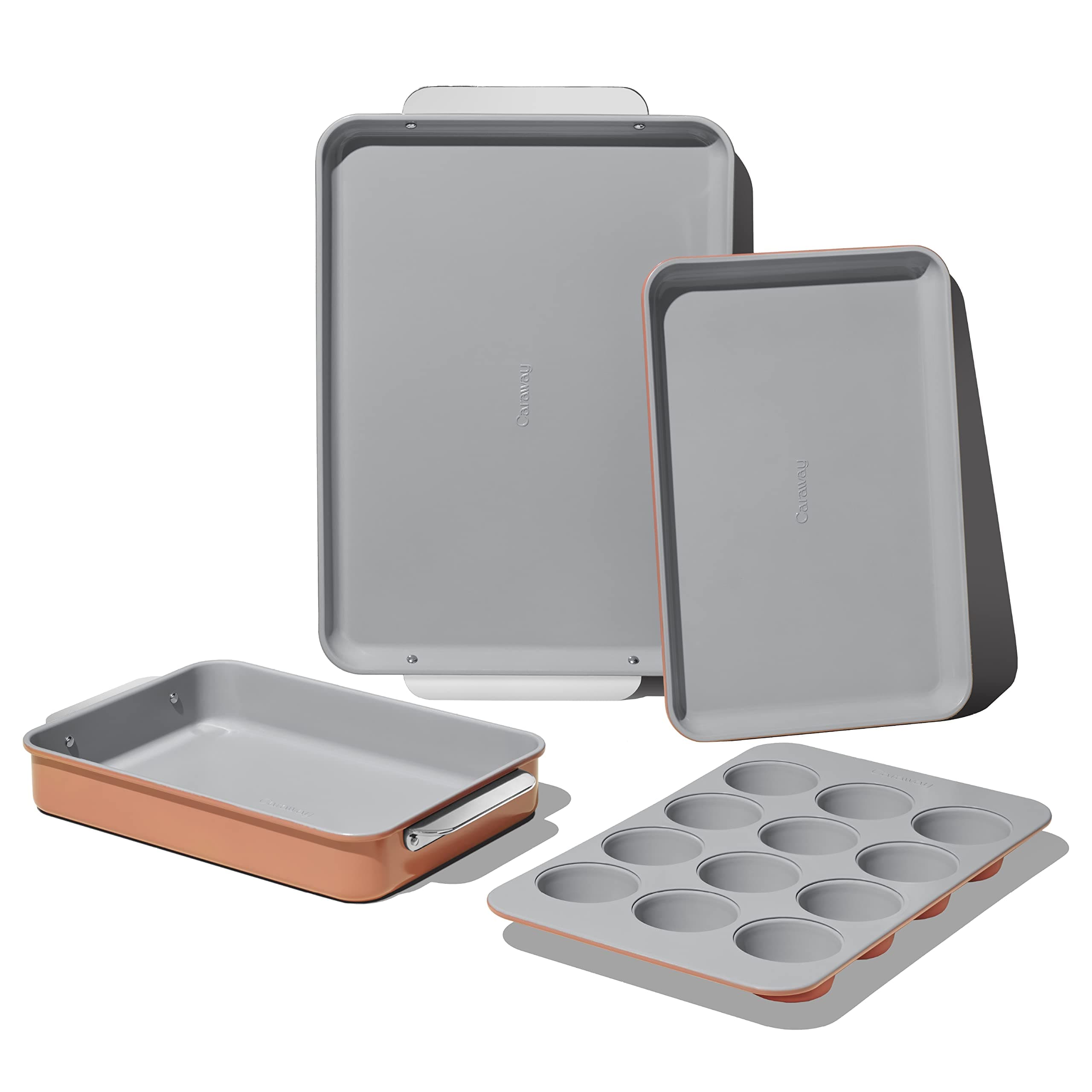 Caraway Nonstick Ceramic Bakeware Set (5 Pieces) - Baking Sheets, Assorted Baking Pans, Cooling Rack, & Storage - Aluminized Steel Body - Non Toxic, PTFE & PFOA Free - Perracotta