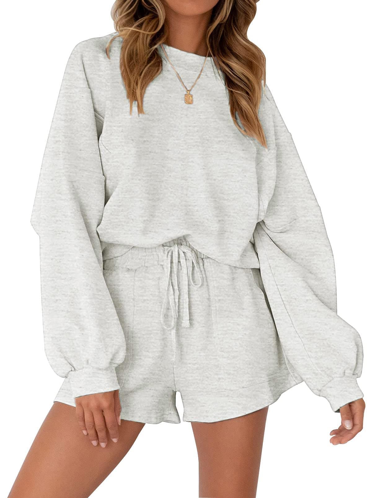 2026 Spring Lounge Sets for Women Oversized Batwing Sleeve Casual Top and Shorts 2 Piece Outfits Sweat Set