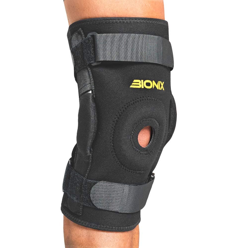Bionix Hinged Knee Brace Support - Open Patella Stabilizing Wrap Padded Neoprene Compression Supports For Meniscus Tear Ligament Injury Knees Pain ACL Arthritis - XL