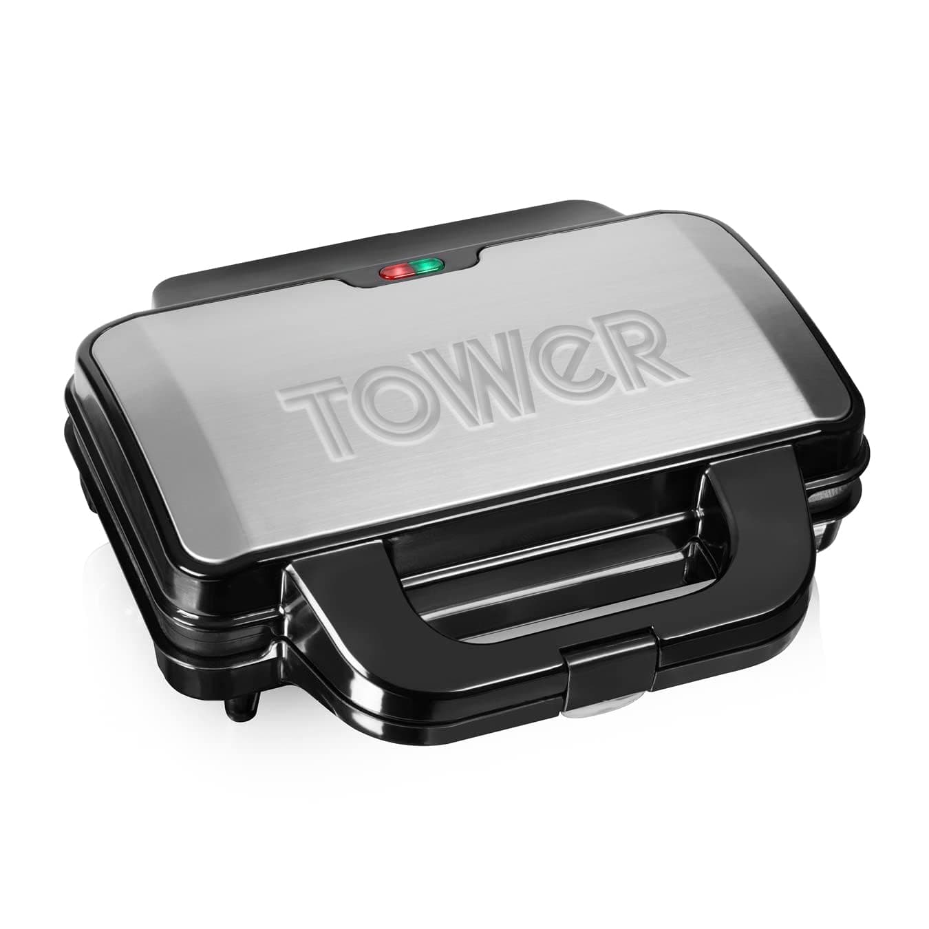 Tower Deep Fill Sandwich Maker with Extra Deep, Non-Stick Plates, Automatic Temperature Control, 900W, Silver and Black, T27013