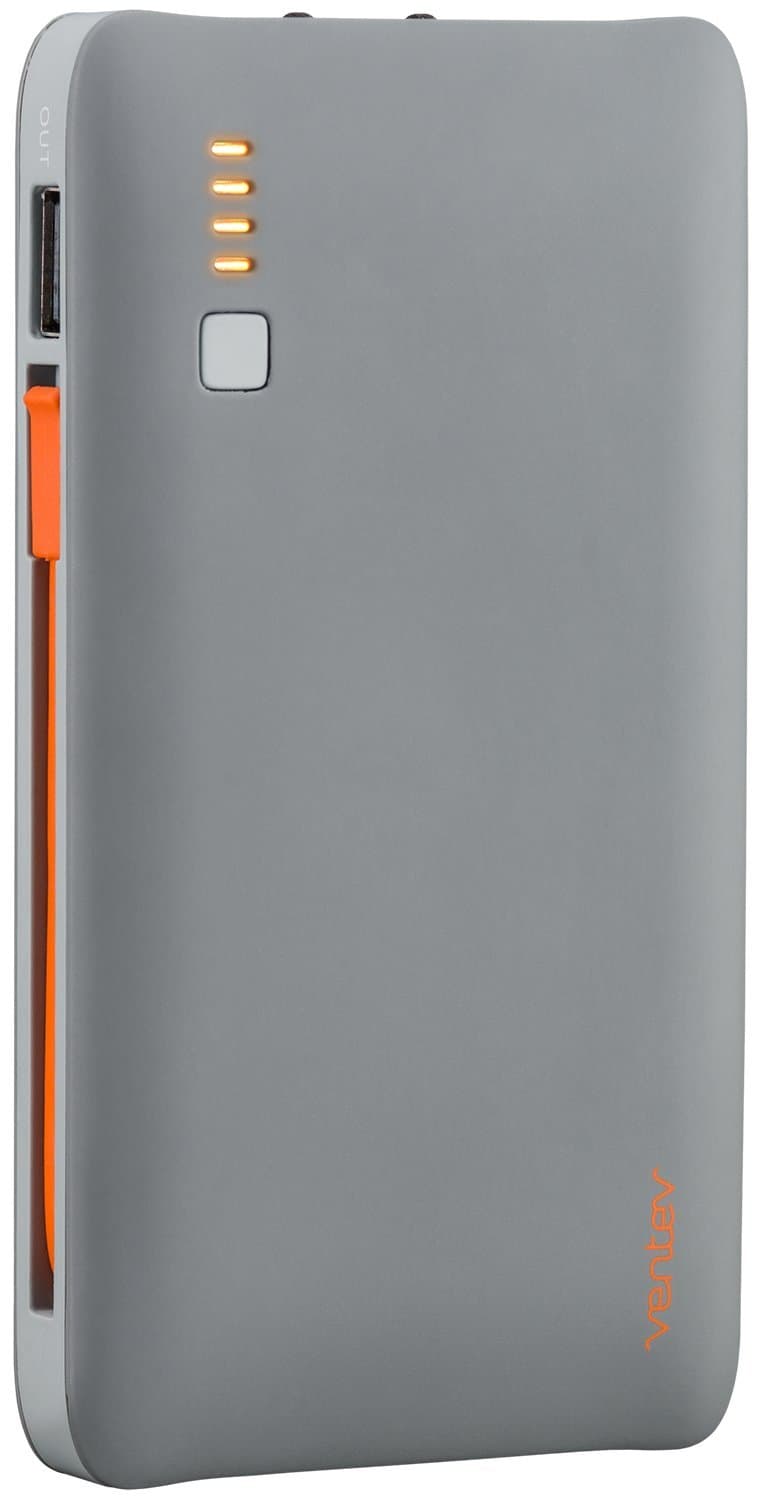 Ventev Powercell 6010+ Portable Lightning Charger | Attached Lightning Cable, Light and Perfect for Travel, High Speed Charging, Folding AC Prongs, Ultra Compact External Battery Pack | Gray