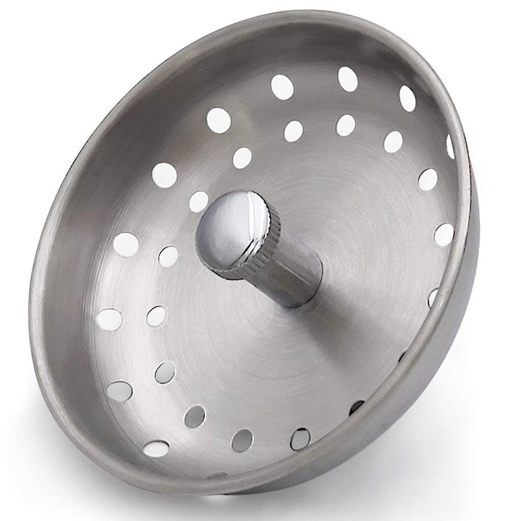 Kitchen Sink Basket Strainer Rubber Stopper, Replacement for 3-1/2 Inch Standard Kitchen Sink Drain, 304 Stainless Steel Brushed Nickel, Metal Knob