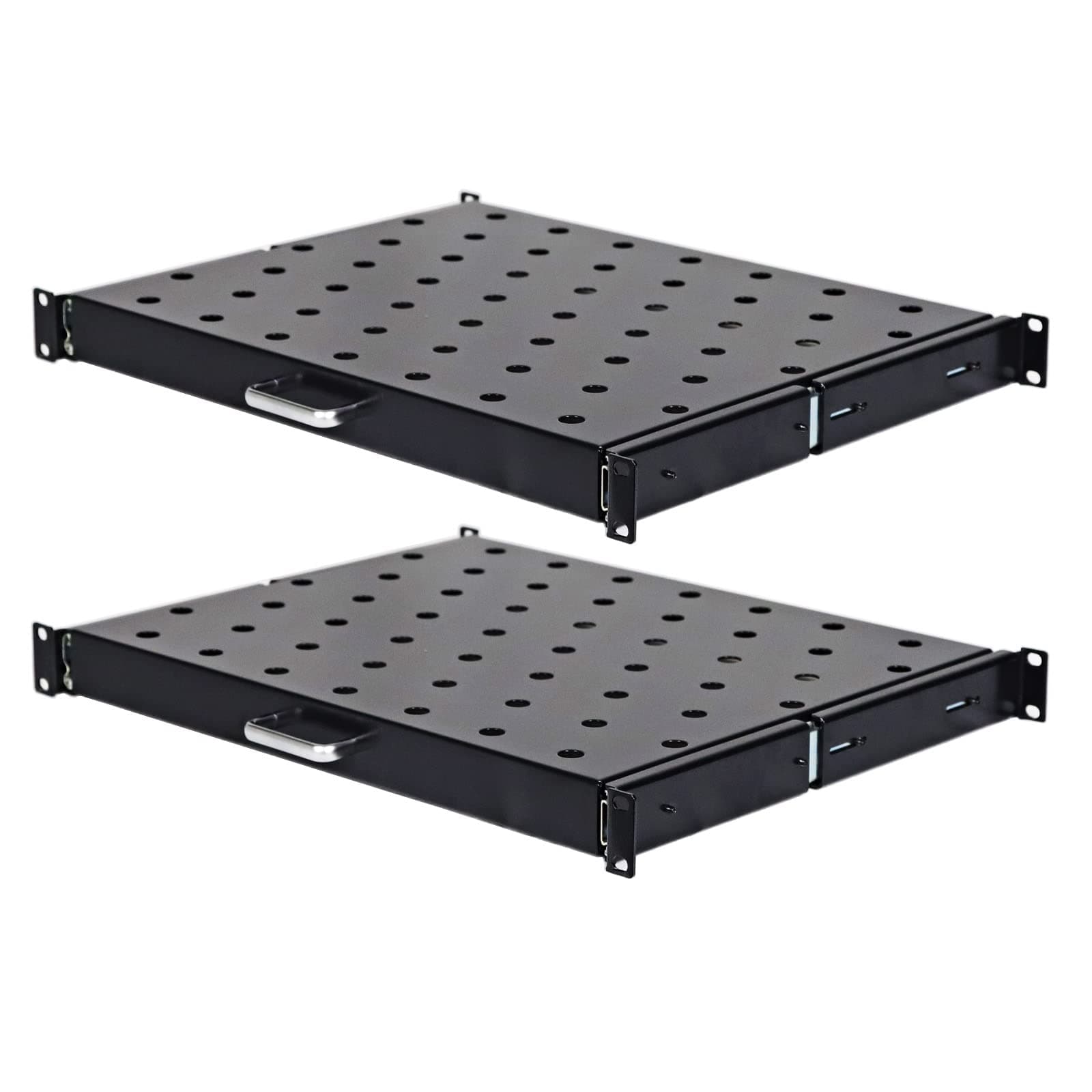 NetMax 1U 19-inch Sliding Rack Server Shelf Vented Sliding 4 Post Rack Mount Shelf for 600mm Depth IT Network Cabinet Enclosure Heavy Duty Adjustable Black - 2 Pack