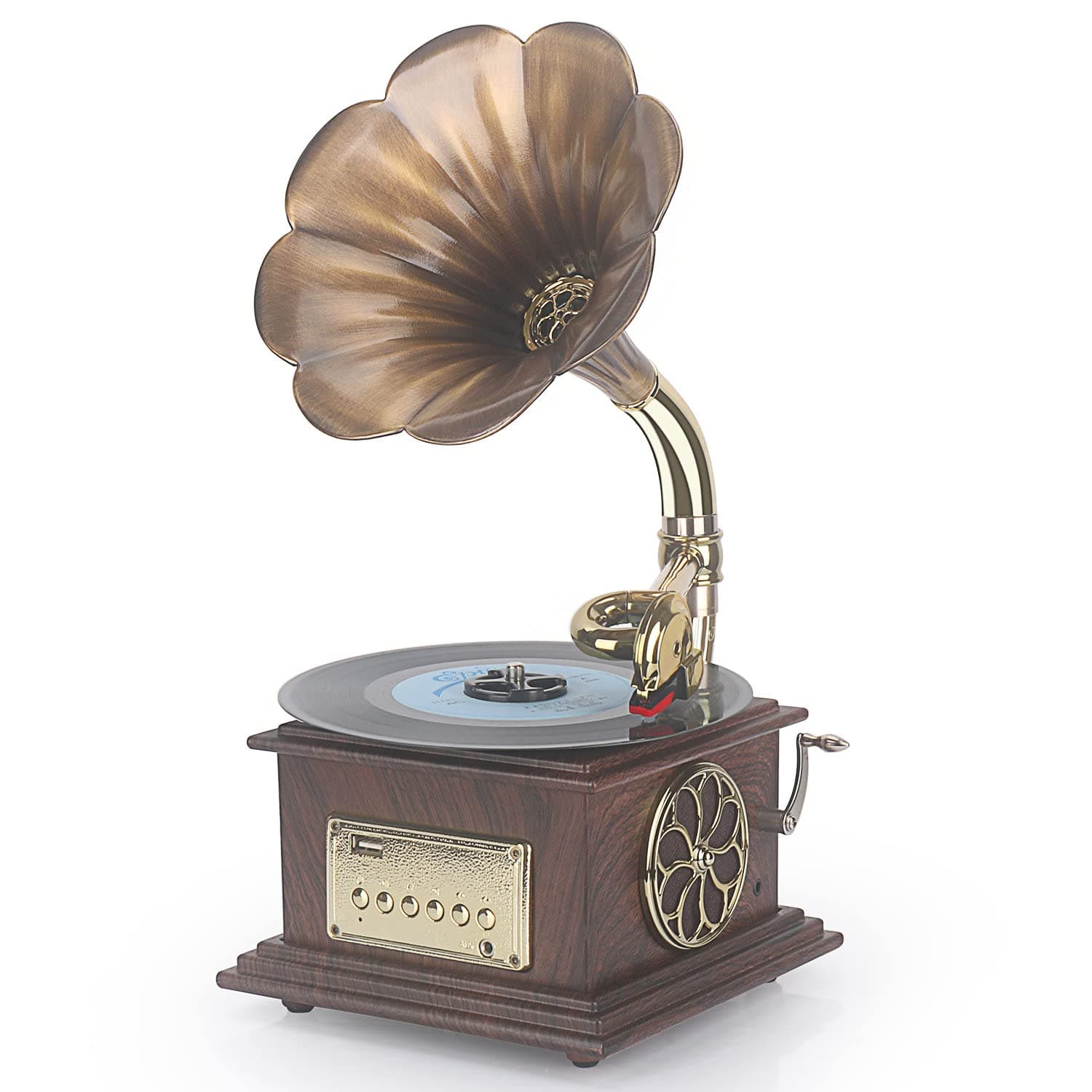 Mini Retro Gramophone Record player with Bluetooth-in USB FM Radio for Home Living Room Decor, Great Collection Gift for Family and Friends
