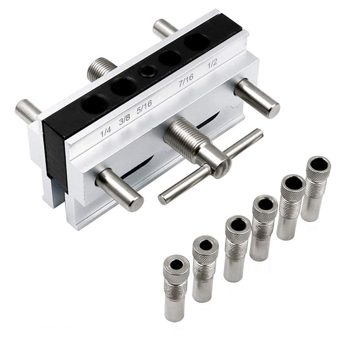 Self Center Dowel Jig Kit, Self Centering Doweling Jig Kit Aluminum Alloy Woodworking Doweling Jig Drill Guide Metric Imperial Scale Adjustable Drill Dowel Hole Locator for DIY Doweling Jig Tool