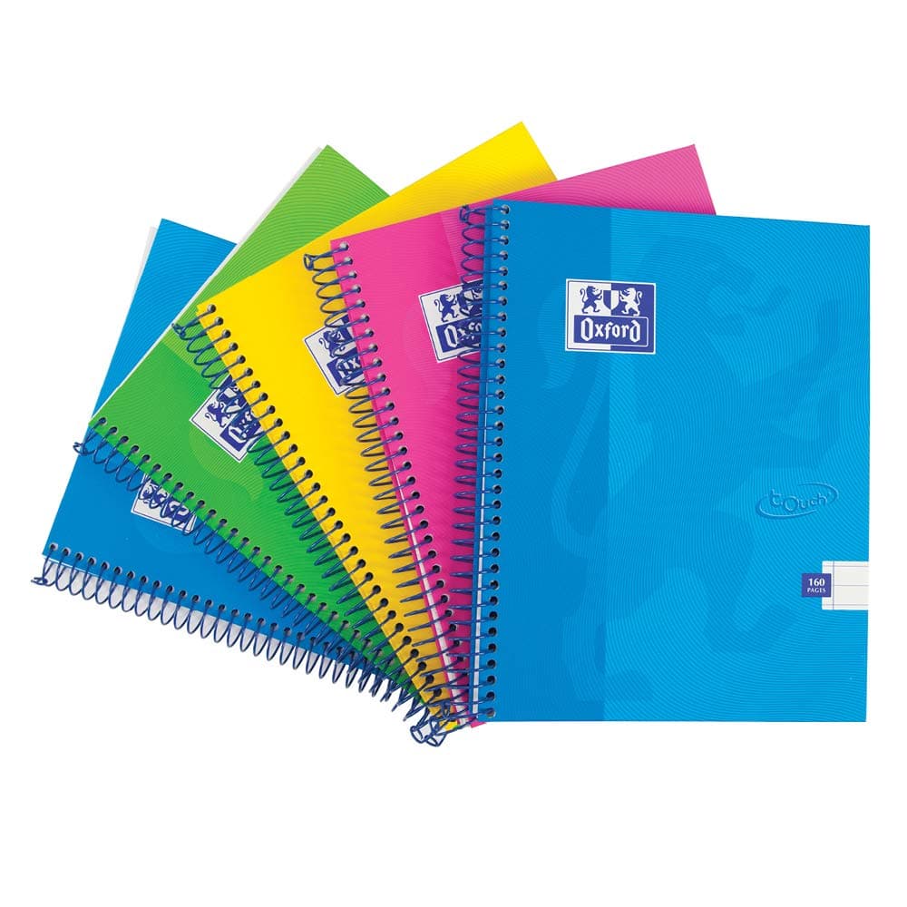 Touch A5 160 Page Wirebound Hardback Notebook Assorted Colours, Pack of 5, Multi-Colour