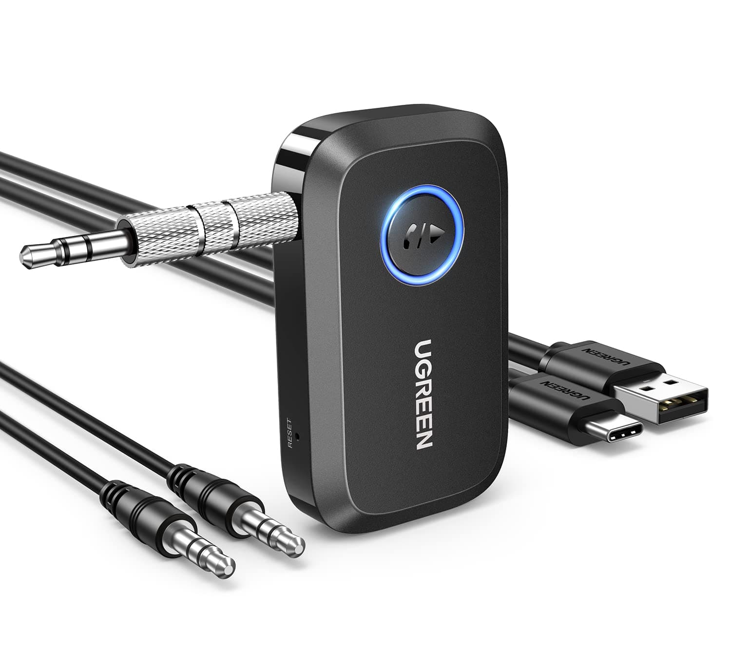 UGREEN 5.3 Bluetooth Receiver 3.5mm Receiver SBC/AAC Compatible with Car/AUX/iPhone/Android Car Audio/Component/Smartphone/Tablet Type-C Charging [TELEC Certification Number: R217-220610] Use While