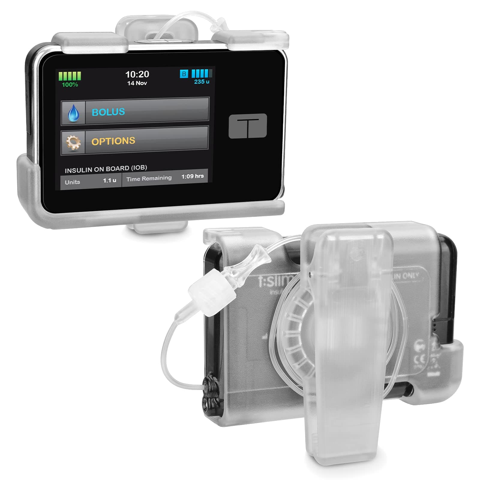 Tandem Tslim X2 Pump Case Accessories Smooth Comfortable Flexible Safe Convenient Insulin Pump Holder 360° Rotating t: Holster Sturdy Belt Clip for t:Slim/t:Slim G4 (Clear)