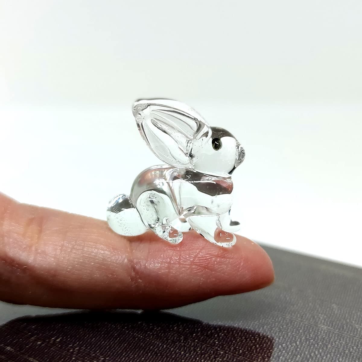 Rabbit Tiny Micro Crystal Figurines Hand Blown Clear Glass Art Pet Animals Collectible Gift Home Décor
