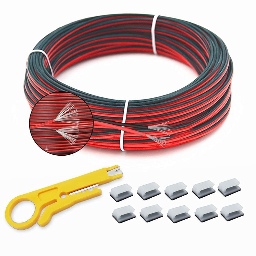VEENY 18 AWG Electrical Wire Stranded 66FT Red/Black 2 Conductor Wire 18 Gauge Low Voltage Hookup Wire Tinned Copper Electric Cable for Home, LED Light, Lamp with 10 Wire Connectors