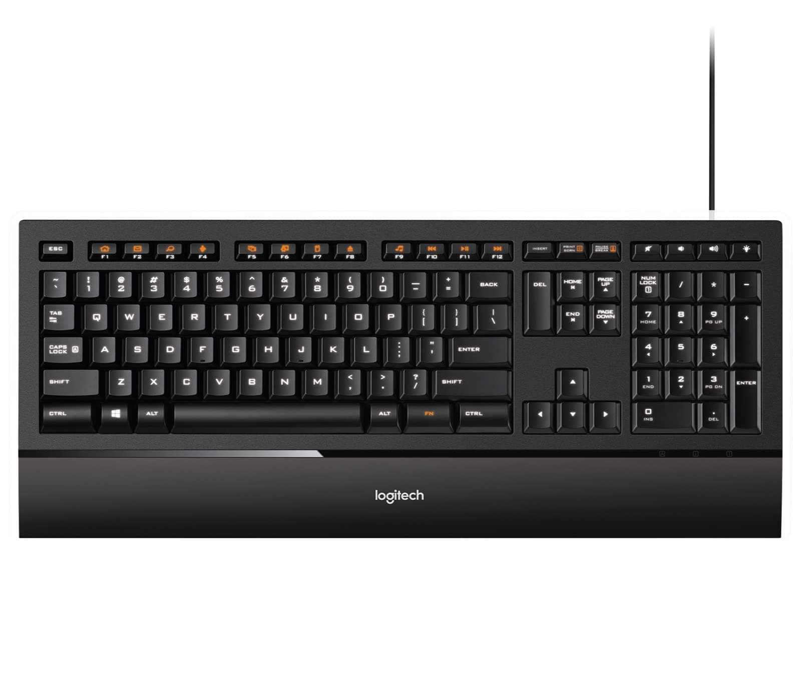 Logitech K740 Illuminated Wired Keyboard for Windows, Laser-Etched Backlit Keys, Ultra-Thin Design, Silent Low-Profile Perfectstroke Keys, USB Plug-And-Play, PC/Laptop, QWERTY UK Layout - Black