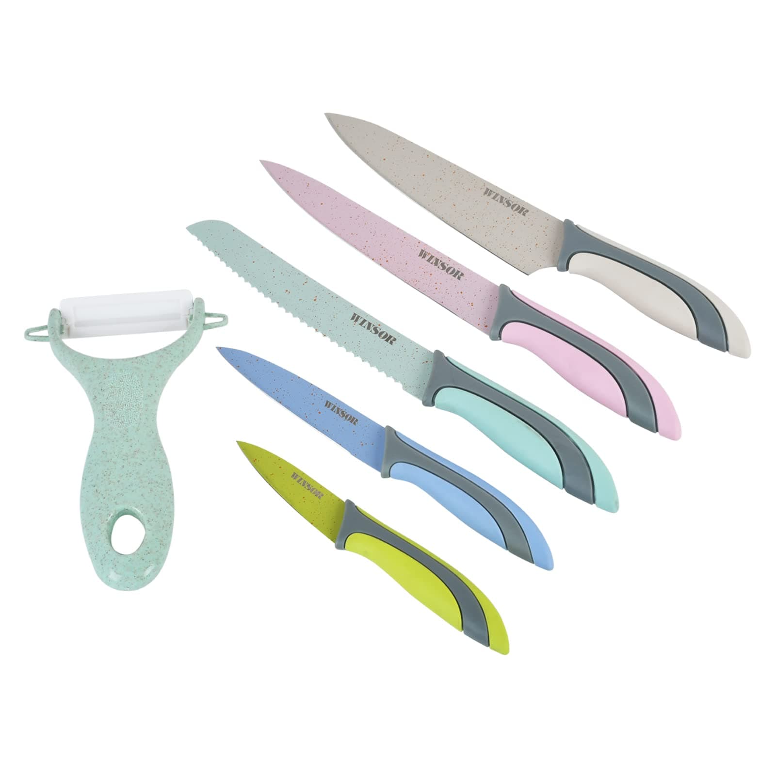 non stick knife set, 6 pieces, multicolour