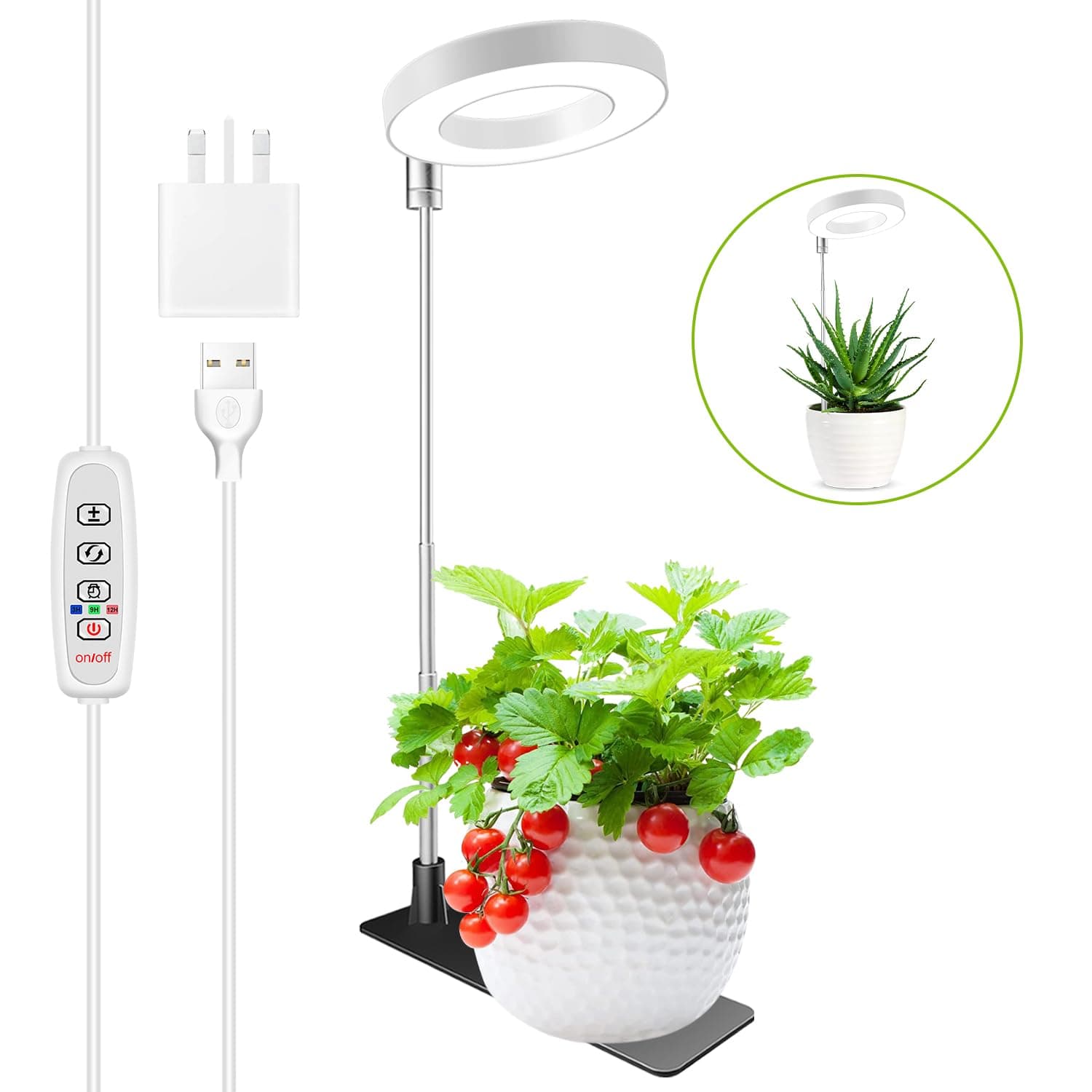 Grow Lights for Indoor Plants, 48 LEDs Full Spectrum Plant Grow Light with Detachable Base, Height Adjustable, 3 Spectrum Modes, Automatic Timer, Dimmable Plant Light for Small Plants
