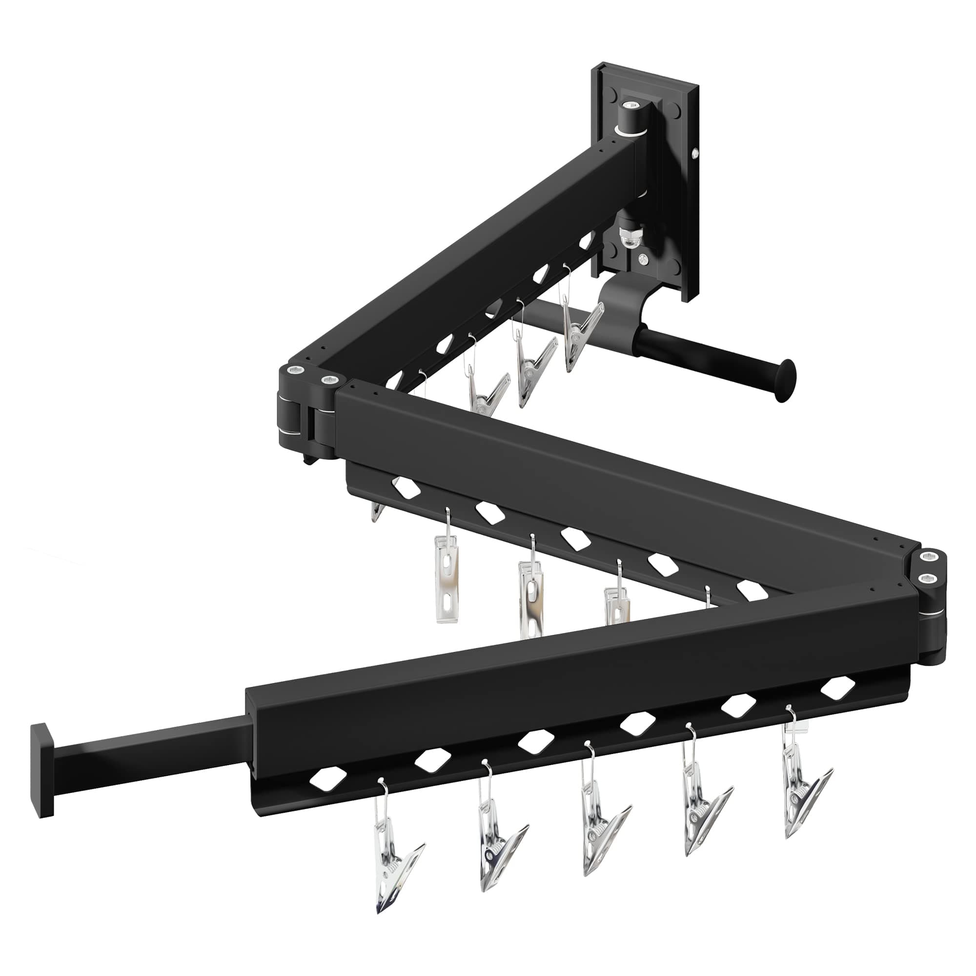 HEILAIYIWall Mounted Clothes Hanger,Clothes Drying Rack,Laundry Drying Rack,Clothes Rack,Laundry Rack Wall Mount,Retractable Collapsible Drying Rack Clothing (Windproof Holes,with Clips),Black