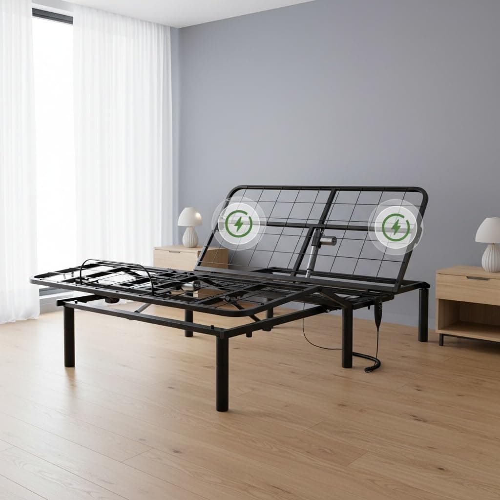 Marsail Queen Bed Base Frame with 3 options 8", 10" and 13" height, head and foot tilt, 4 USB ports, 5 minutes of assembly to relax and reduce reading, snoring and acid reflux