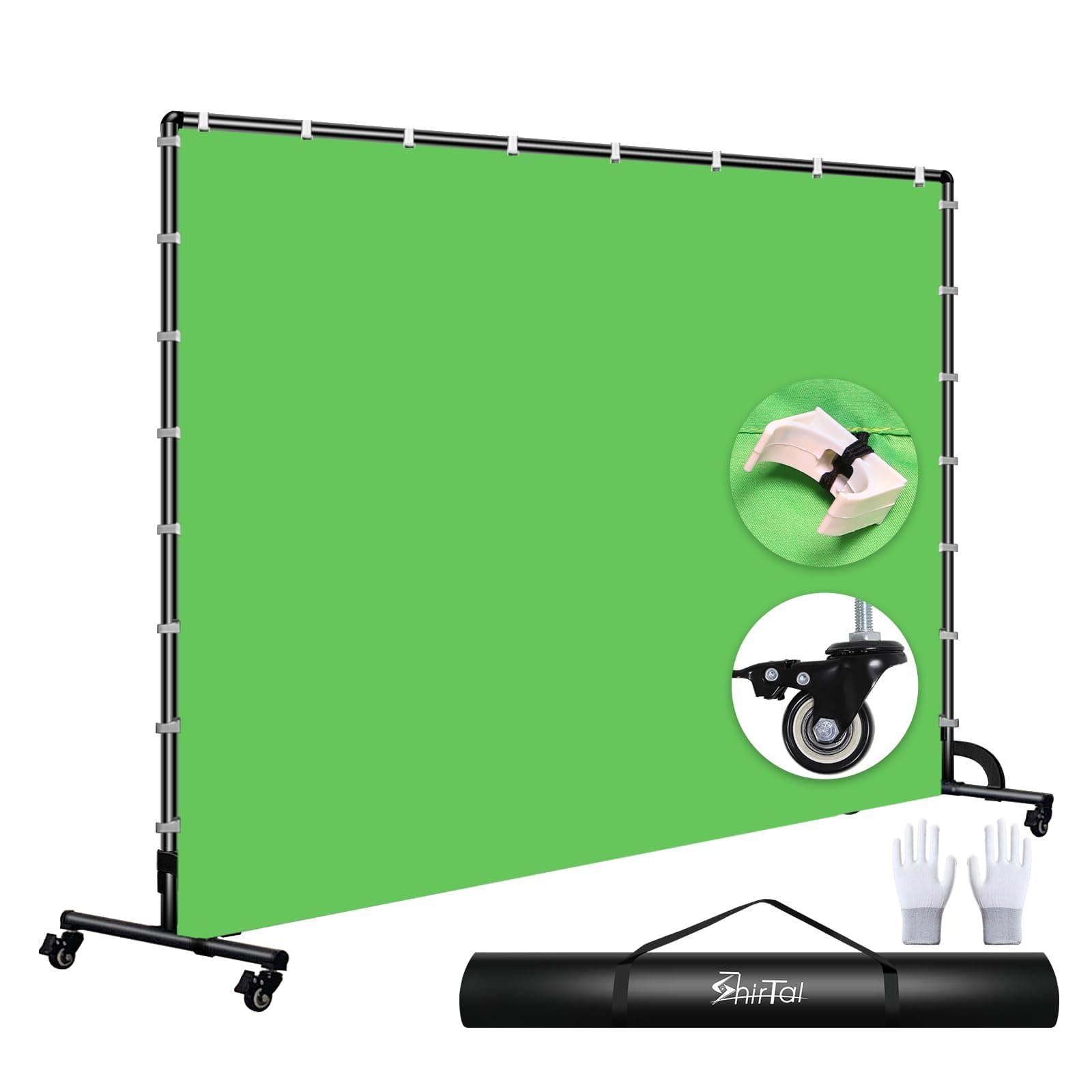 7x10ft Green Screen Backdrop with Stand,Movable Backdrop Stand with Wheels Greenscreen Background for Streaming,Studio Video Recording,Zoom Meeting,Party