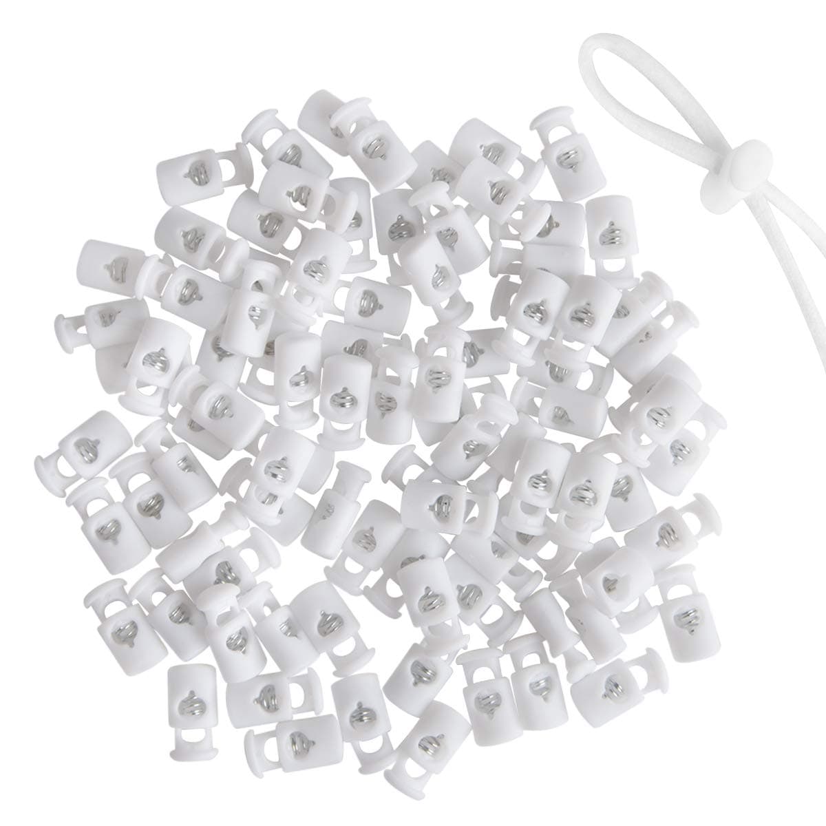 100 PCS Cord Locks, Elastic-Plastic Spring Stopper Buckles Toggles for Drawstrings, Mask, Adjustable Lanyard