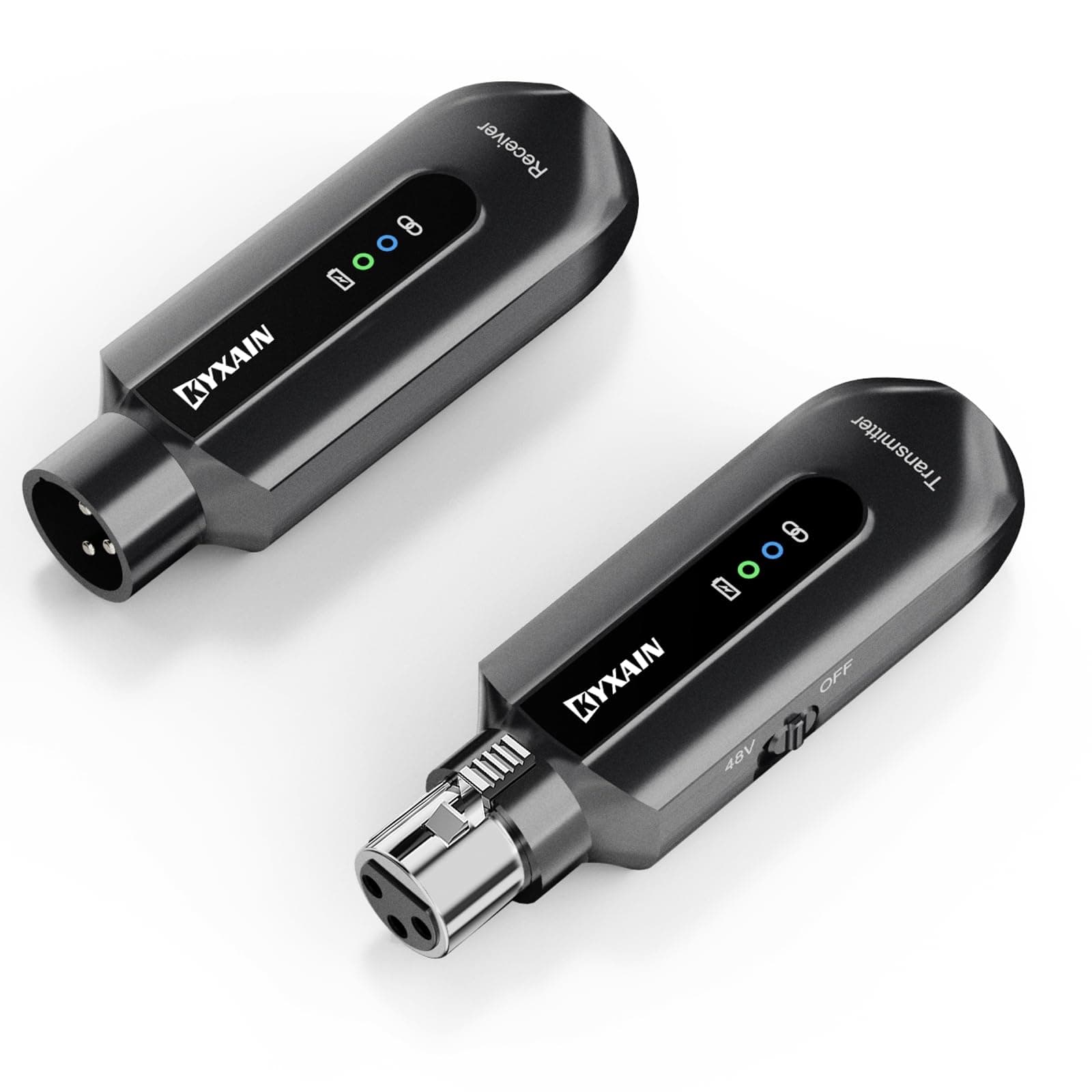 Wireless Microphone Transmitter Receiver 2.4GHz, Wireless Microphone Adapter Rechargeable XLR Transmitter Receiver for Mixer PA Speaker DSLR Camera, 48V Phantom Power for Condenser Mic