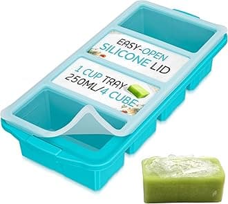Silicone Freezing Tray with Lid, Large Ice Cube Tray Non-stick Soup Freezer Container with 4 Compartments for Storing and Freezing Soups, Broths, Sauces and Liquid Diets, Oven and Dishwasher Safe