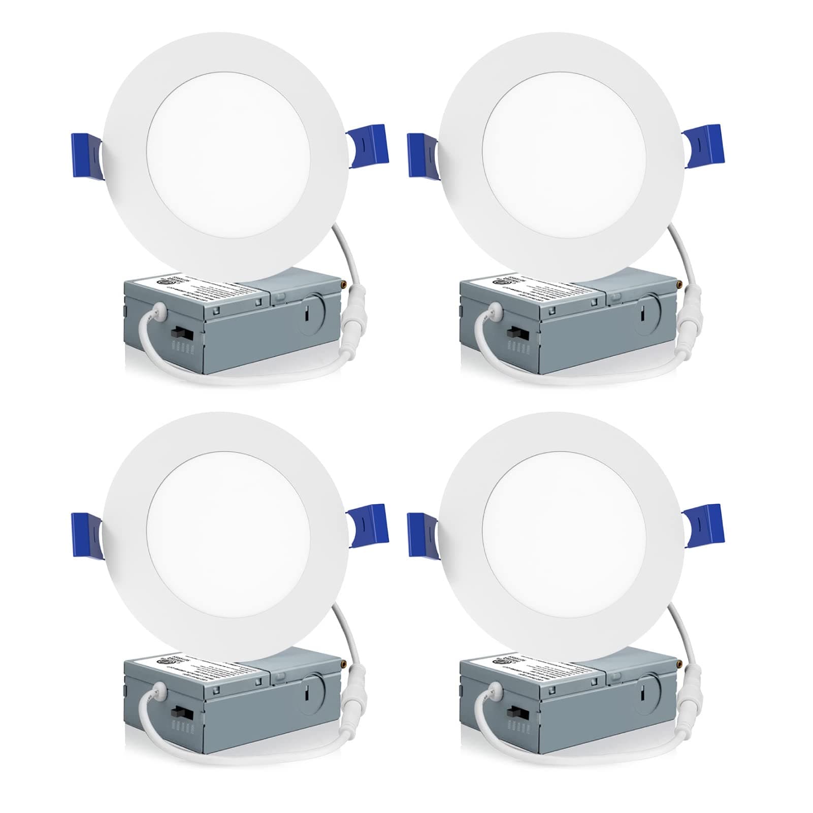4 Pack 4 Inch LED Recessed Ceiling Light with Junction Box, 2700K/3000K/3500K/4000K/5000K Selectable, 9W=75W 750LM, Dimmable Canless Downlights, ETL and Energy Star Listed