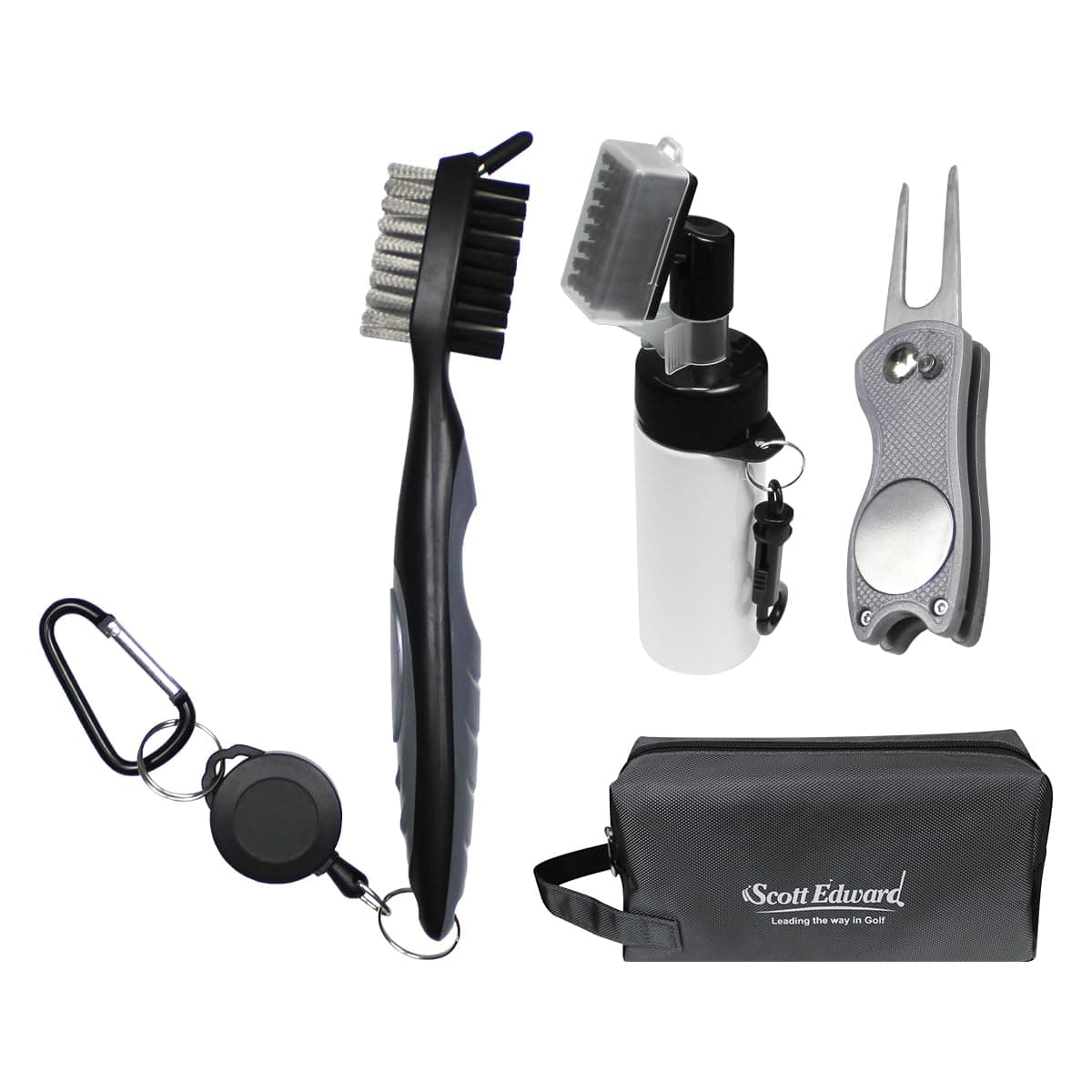 Scott EdwardGolf Essentials Kit Tool Accessories Bag Kit Comes with Golf Cleaning Brush, Golf Accessories Bag, Golf Water Brush, Golf Divot Repair Tool, Perfect Golf Accessories for Men and Women