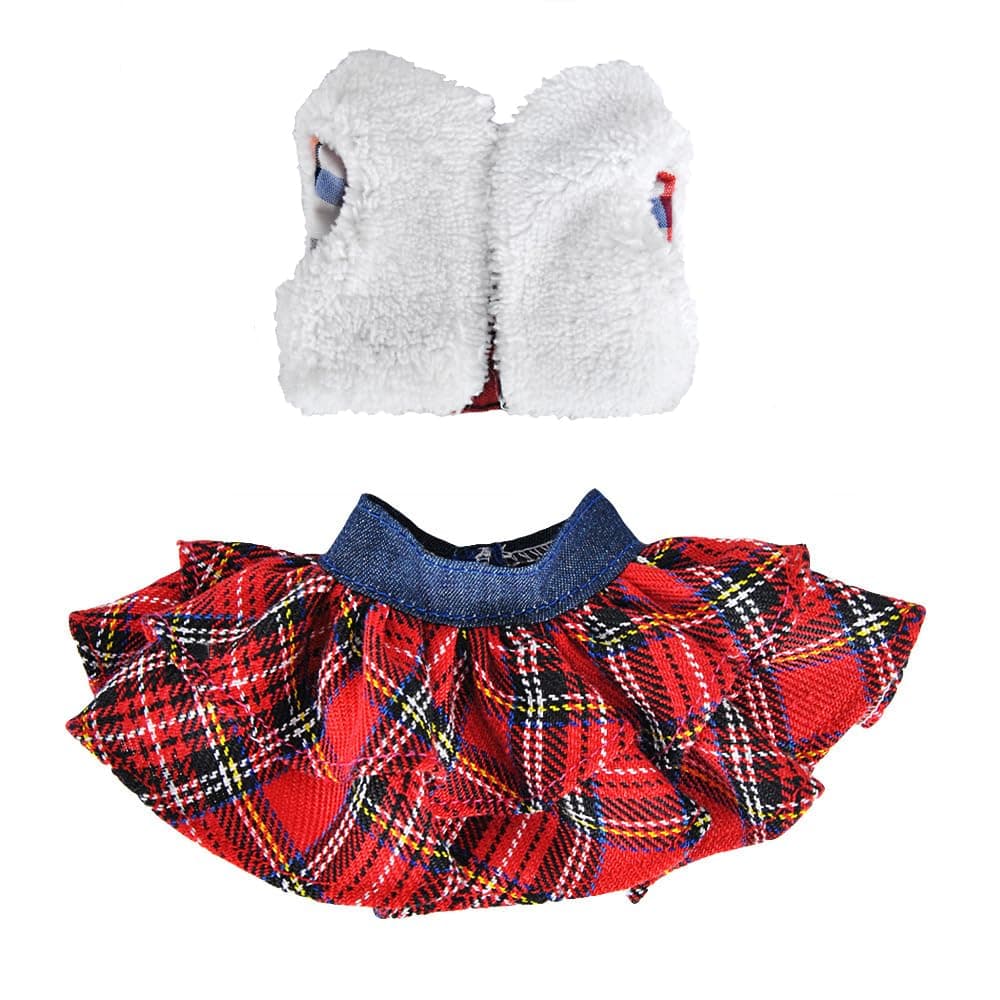 Fluffy Vest+ Plaid Skirt