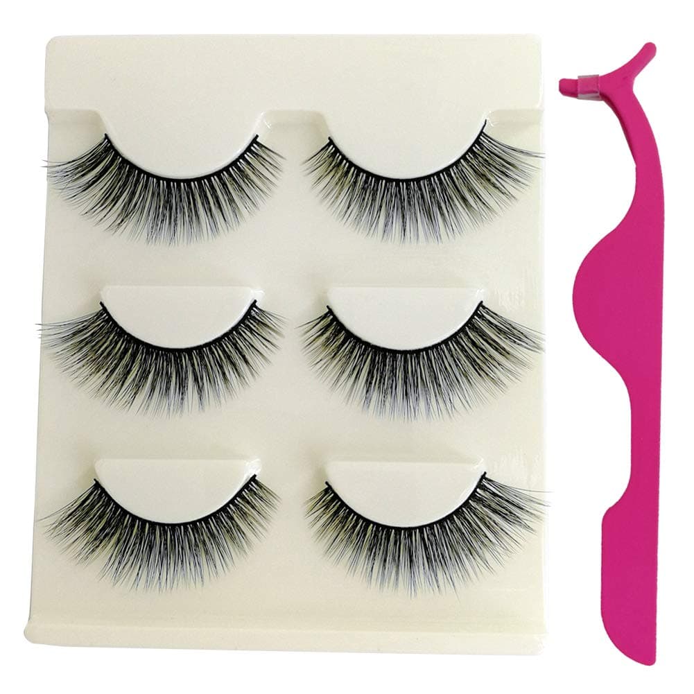 Eco-Friendly 3D Fake Lashes Hand-made Dramatic Makeup Strip Lashes 100% Fake Eyelashes Thick Deluxe False Lashes Black Nature Fluffy Long Soft 3 Pairs Package + Lashes Clip(43)