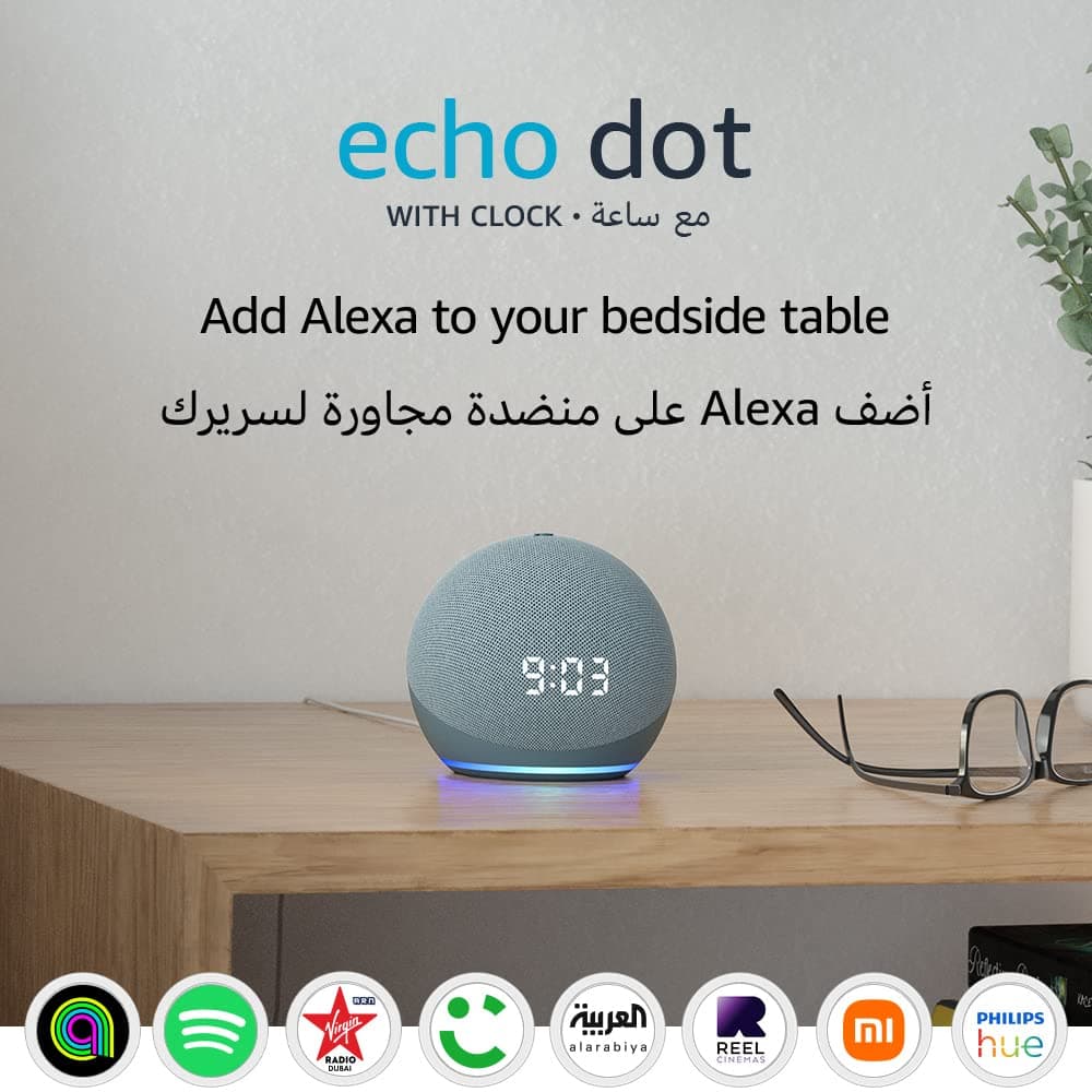 Echo Dot (4th generation) | Smart speaker with clock and Alexa (Arabic or English) | Blue