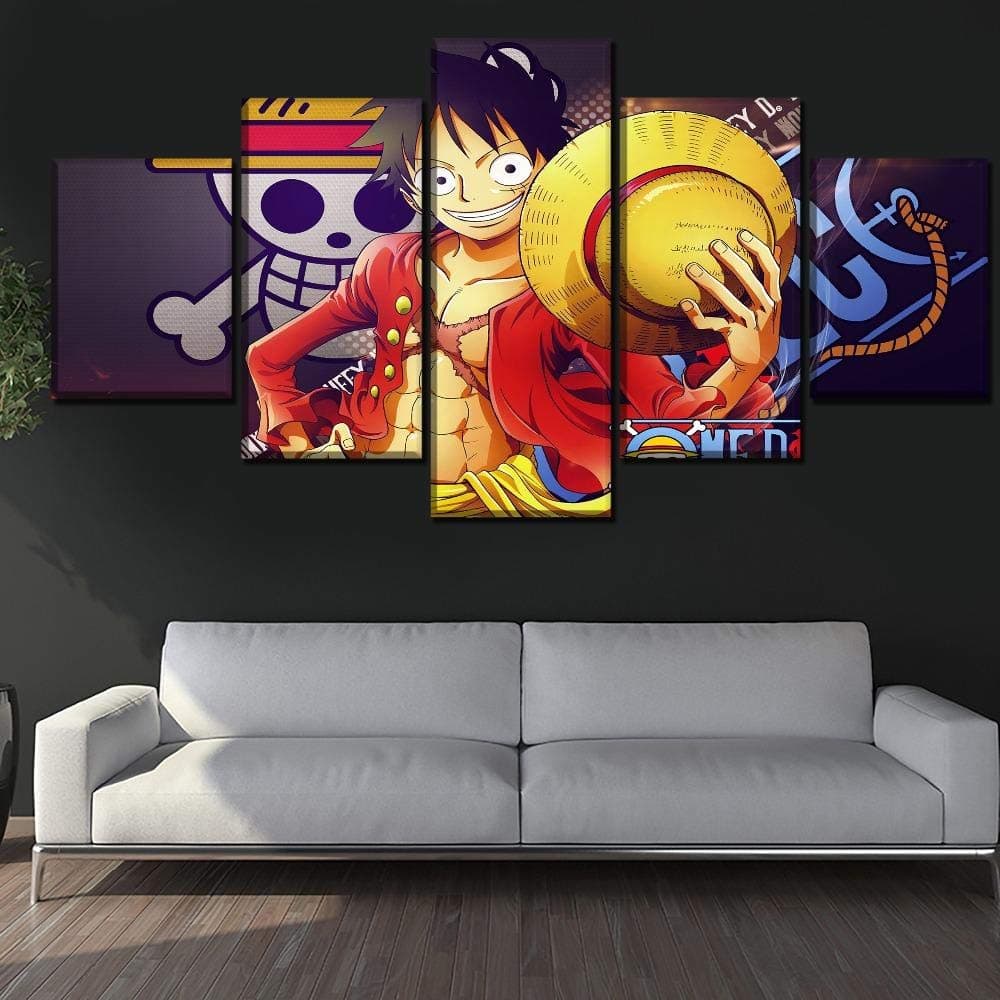 Canvas Paintings 5 Panel Monkey D. Luffy Anime One Piece Poster Canvas Print Modern Wall Art Home Decor One Set Framework Or Unframed Painting Prints on Canvas
