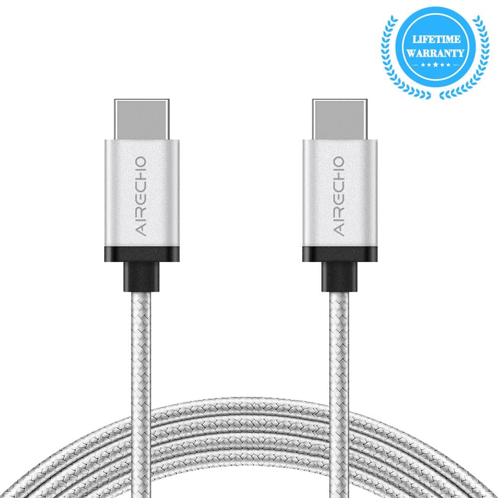 Airecho USB 3.0 Type C to A Cable Nylon Braided Hi-speed Charging Sync Cable for New Macbook Pro, One Plus 2/3, Nokia N1, Nexus 6P/5X, Huawei p9, Samsung s8, Google ChromeBook Pixel and more (3.3FT/1M, CC Silver)