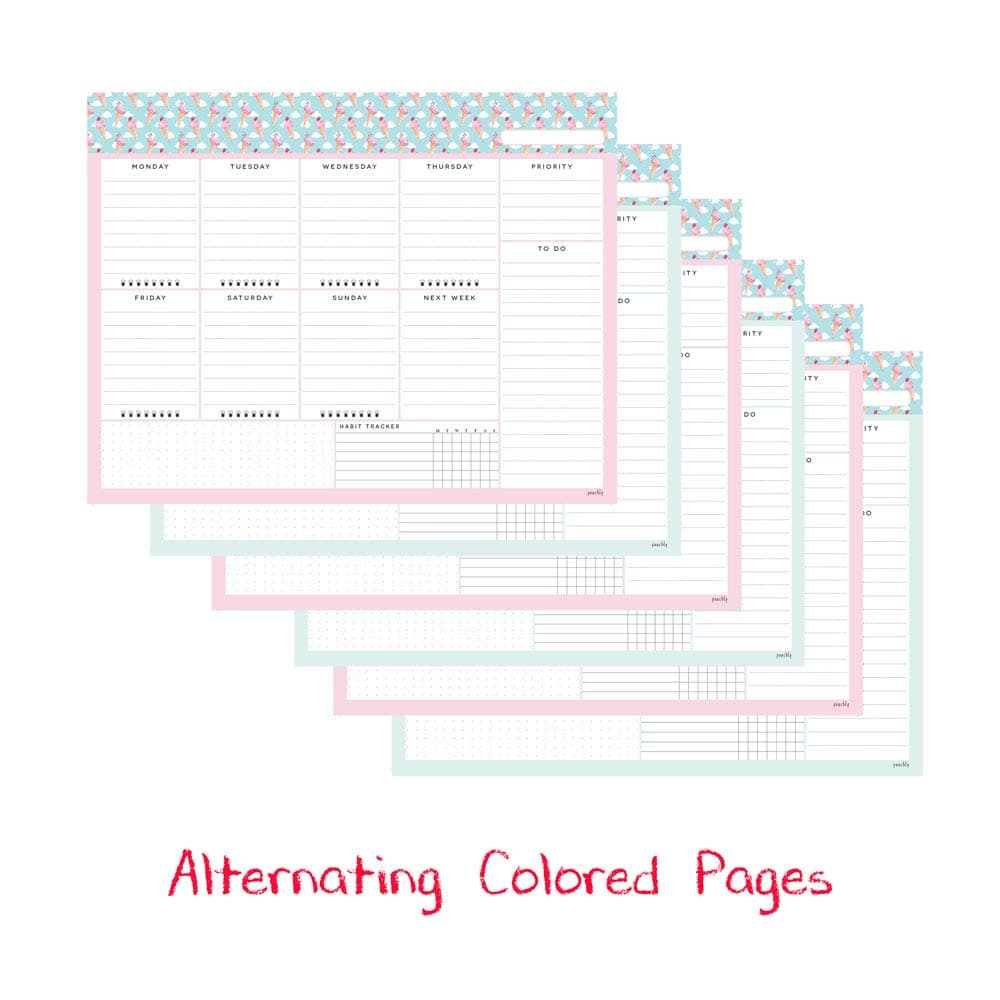 Undated Weekly Desk Planner Pad - 52 Pages Weekly Notepad with To Do List and Habit Tracker | Weekly Desk Pad Tear Off for Organization (Ice Cream)