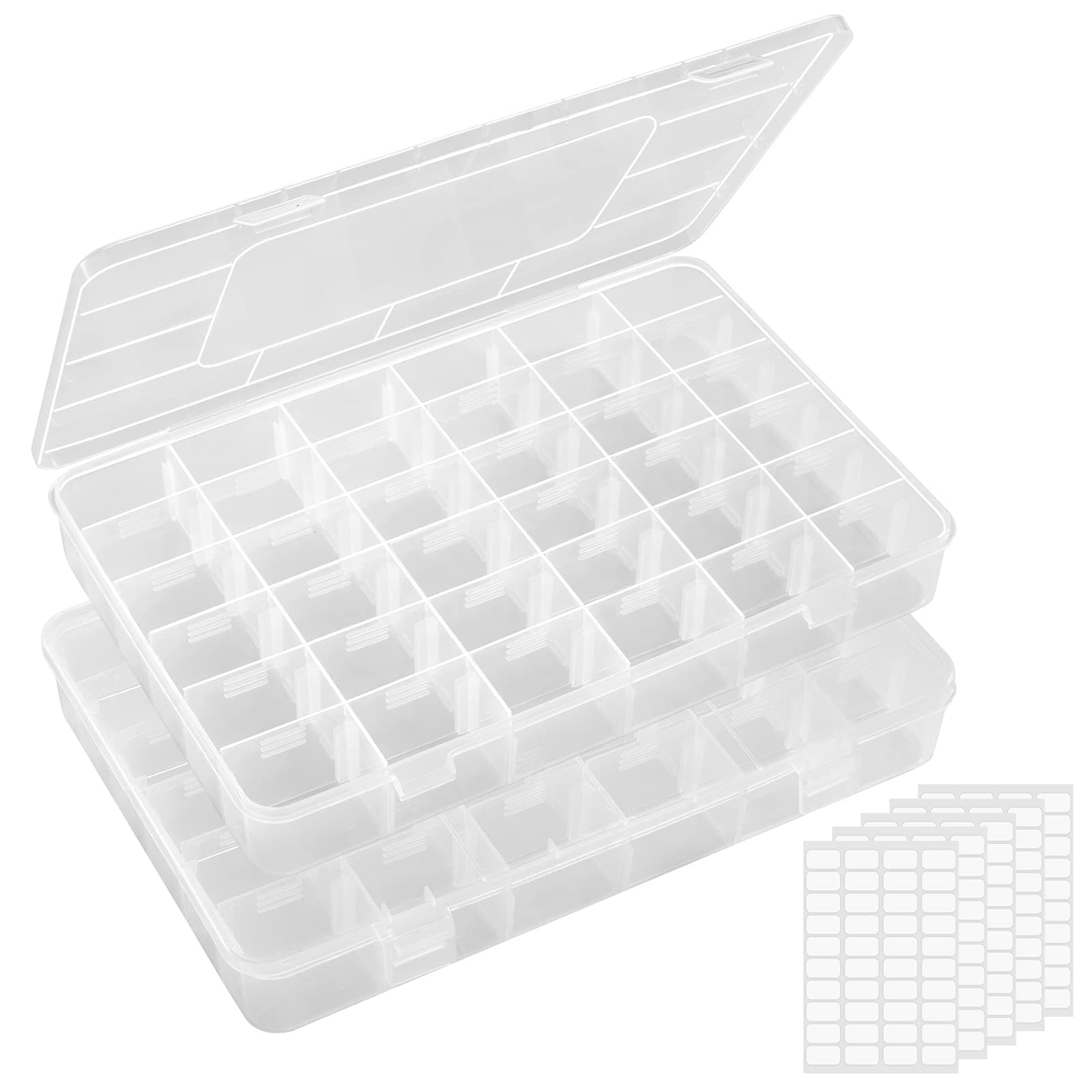 Lifewit Plastic Boxes with Lids, 2 Pieces, Storage Box Organizer, 36 Adjustable Dividers, Transparent Boxes for Screws, Beads, Jewellery