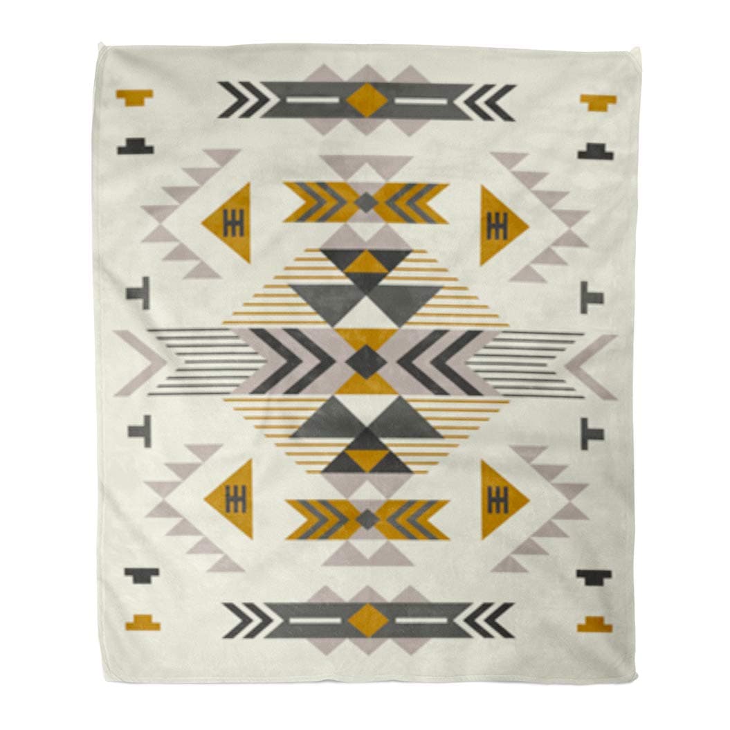 Golee Throw Blanket Beige Navajo Ethnic Pattern Brown Aztec Native Cute Fantasy Geometric 60x80 Inches Warm Fuzzy Soft Blanket for Bed Sofa