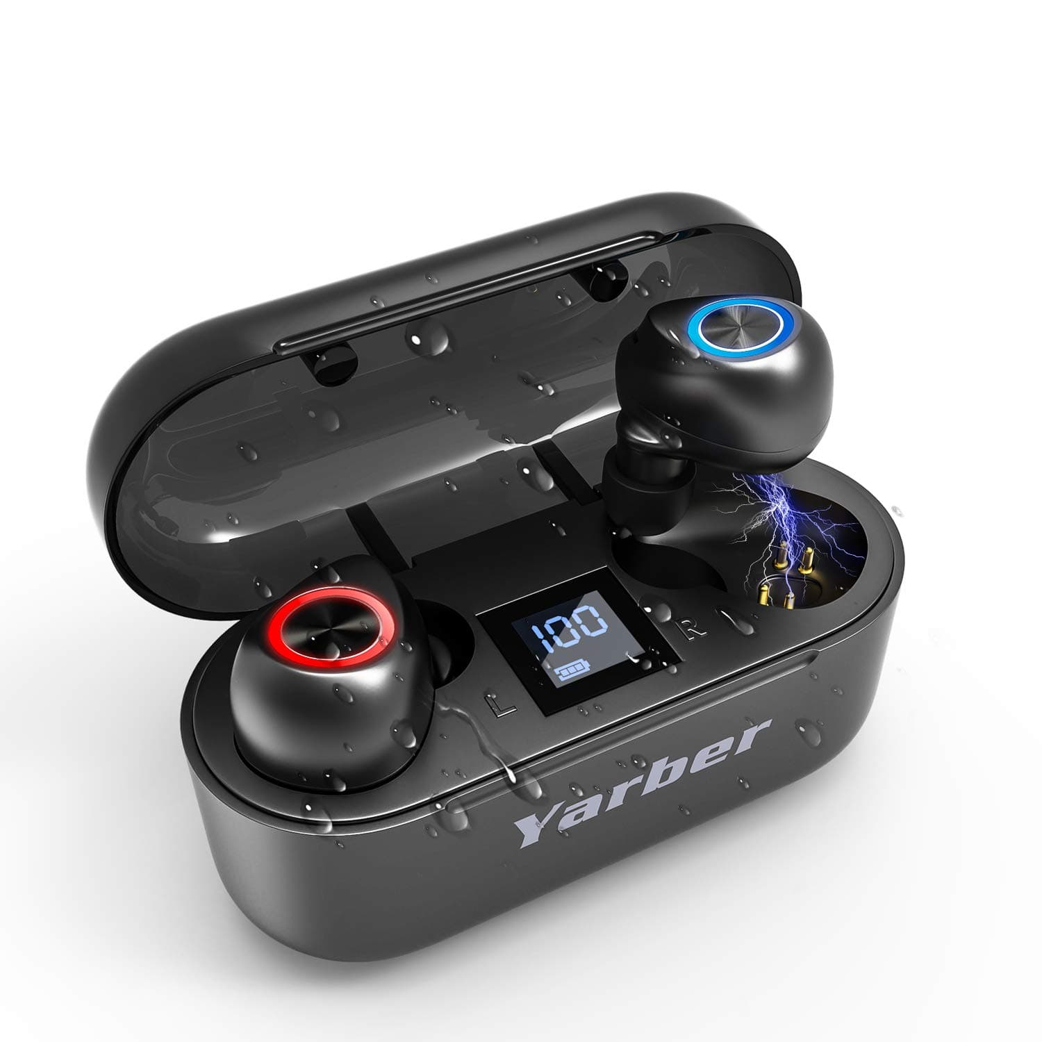 Yarber TWS Wireless Bluetooth Earbuds Lightweight Stereo Bluetooth 5.0 Headset with Mic IPX7 Waterproof Digital LED Display